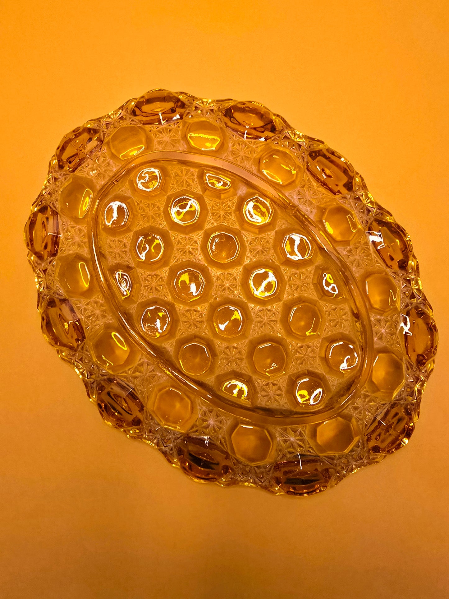 Vintage Smith Moon and Stars Amber Glass Serving Dish | 1960s