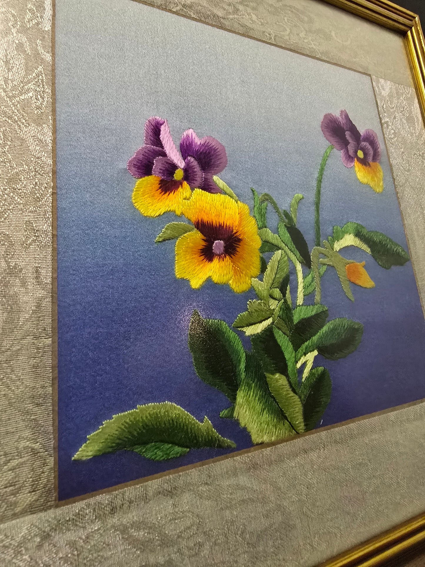 Embroidered Silk Flowers in Frame - Malta 1960s