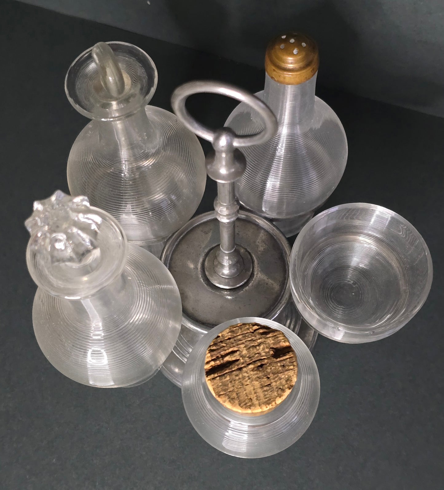 Antique Frisian Wire Glass Rotating Crudité Set - Silver Plated 1900