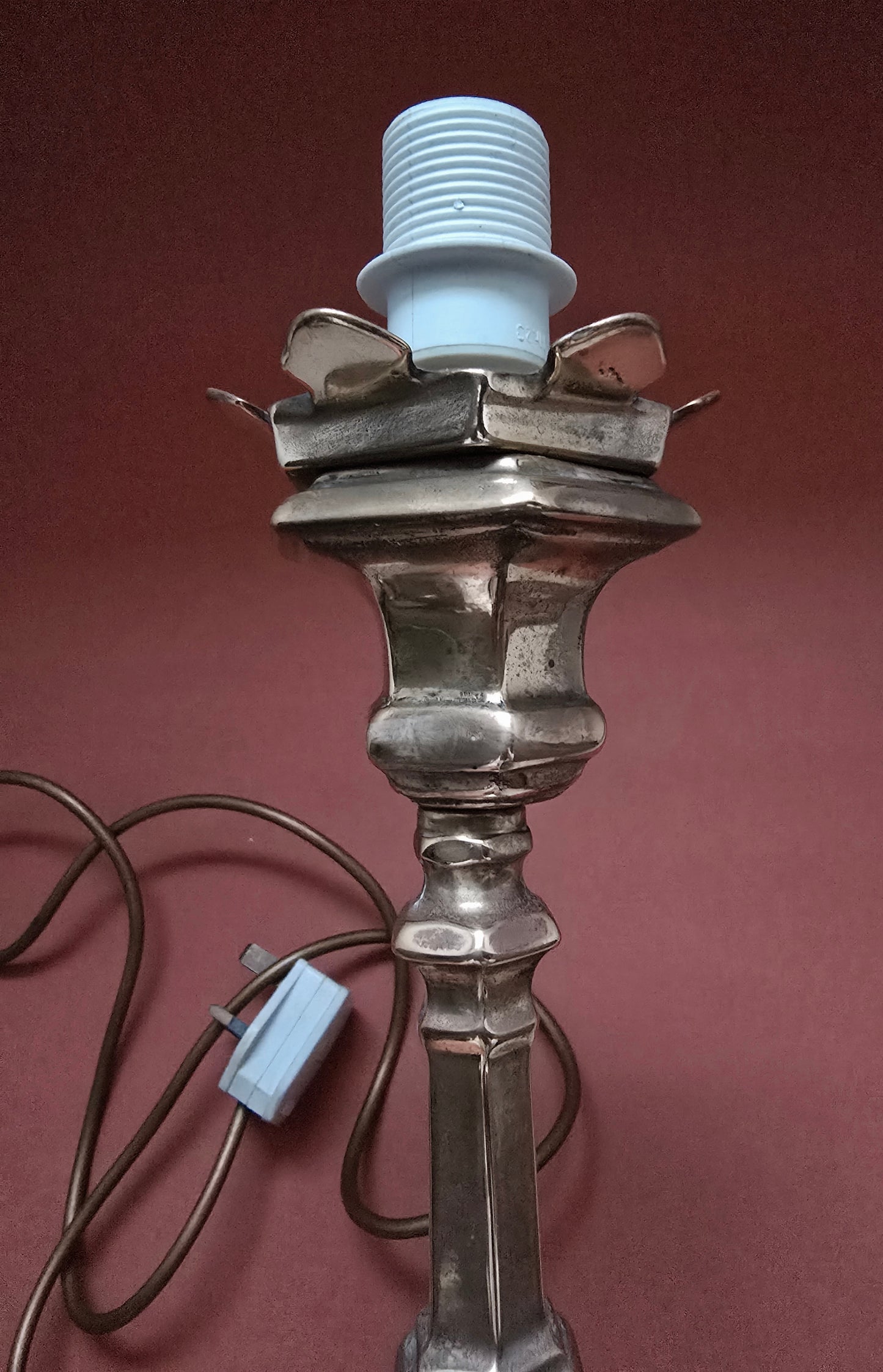 Antique Church Candlestick Converted to Lamp - Victorian Copper, 1950s Conversion