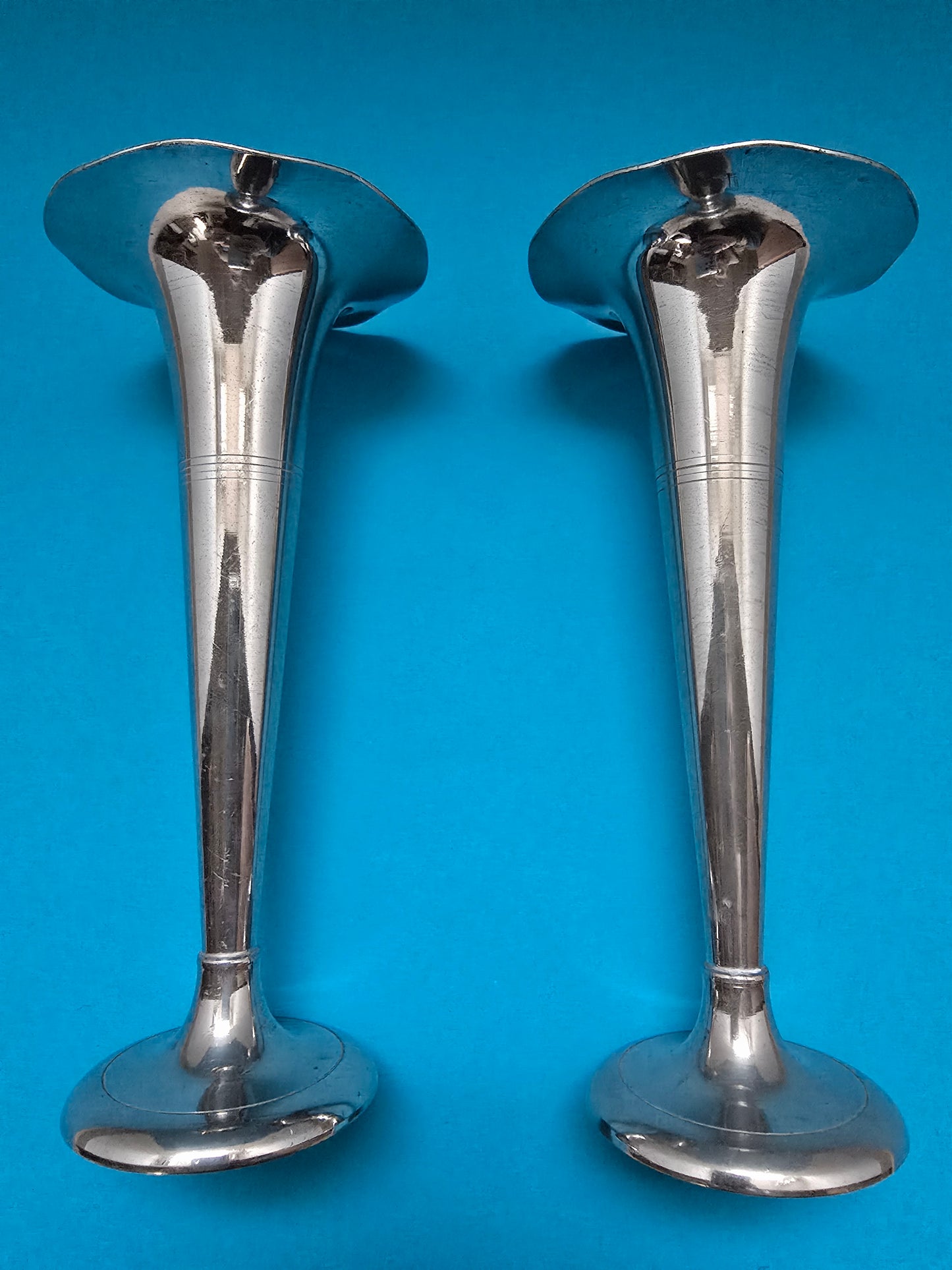 West Germany Trumpet Vases Set of 2 - Silver Plated 1950s
