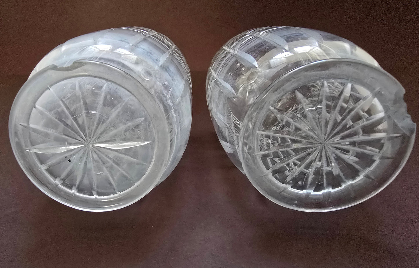 Victorian Cut Glass Decanters - Pair of Late 1800s Crystal