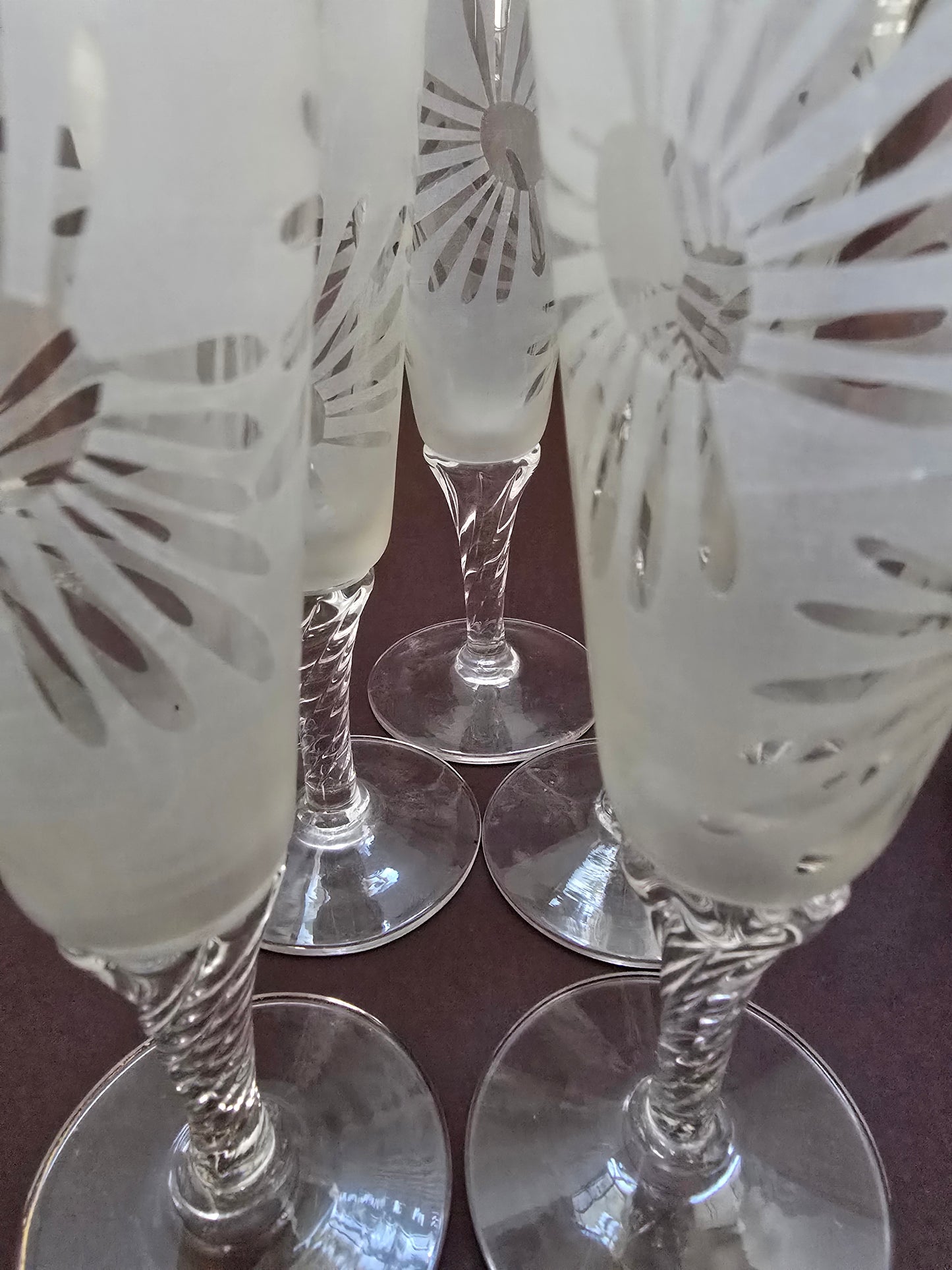 Hazel Atlas Cocktail Set - Mid-Century Frosted Palm Pattern with Gold Rim