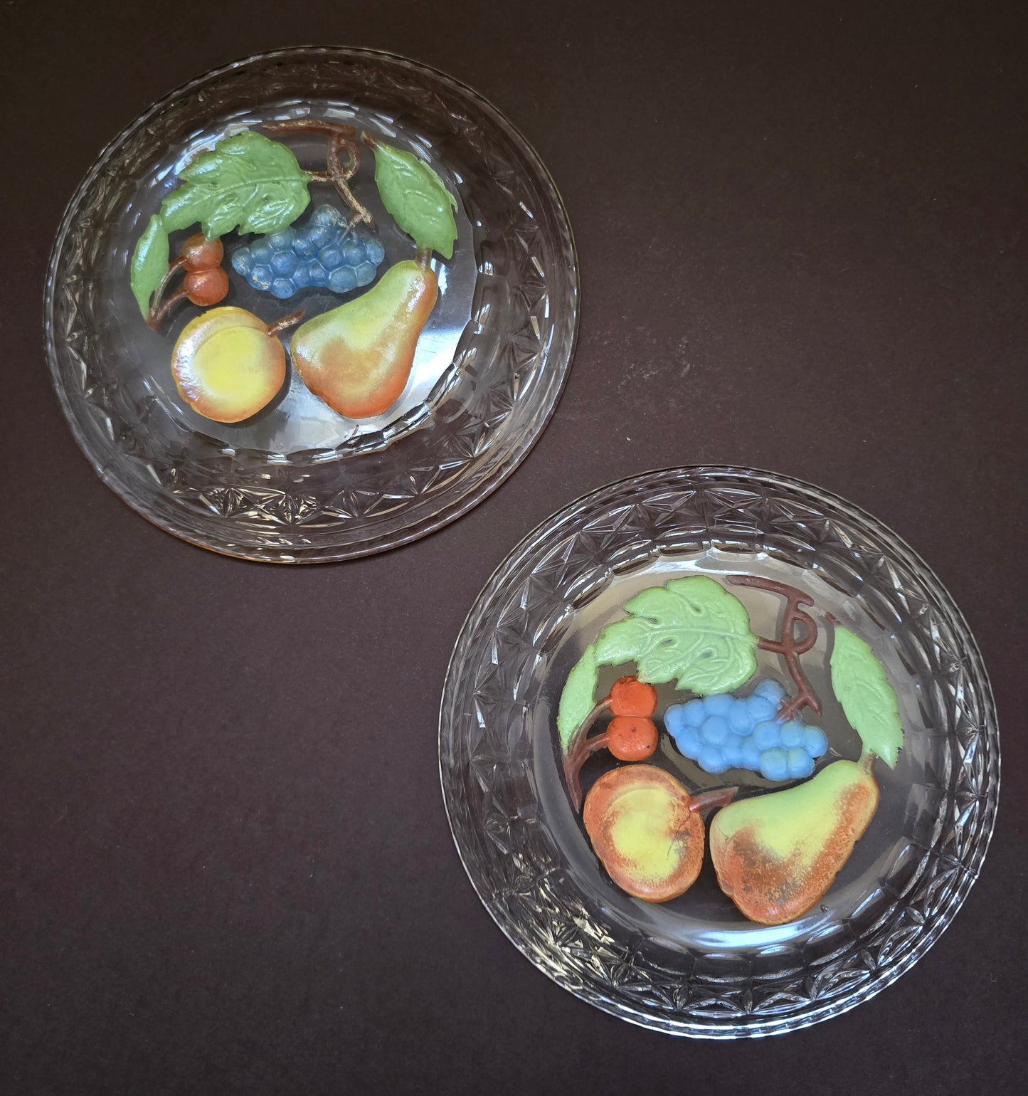 Italian Glass Plates with Engraved Fruit - 1950s Set of 2