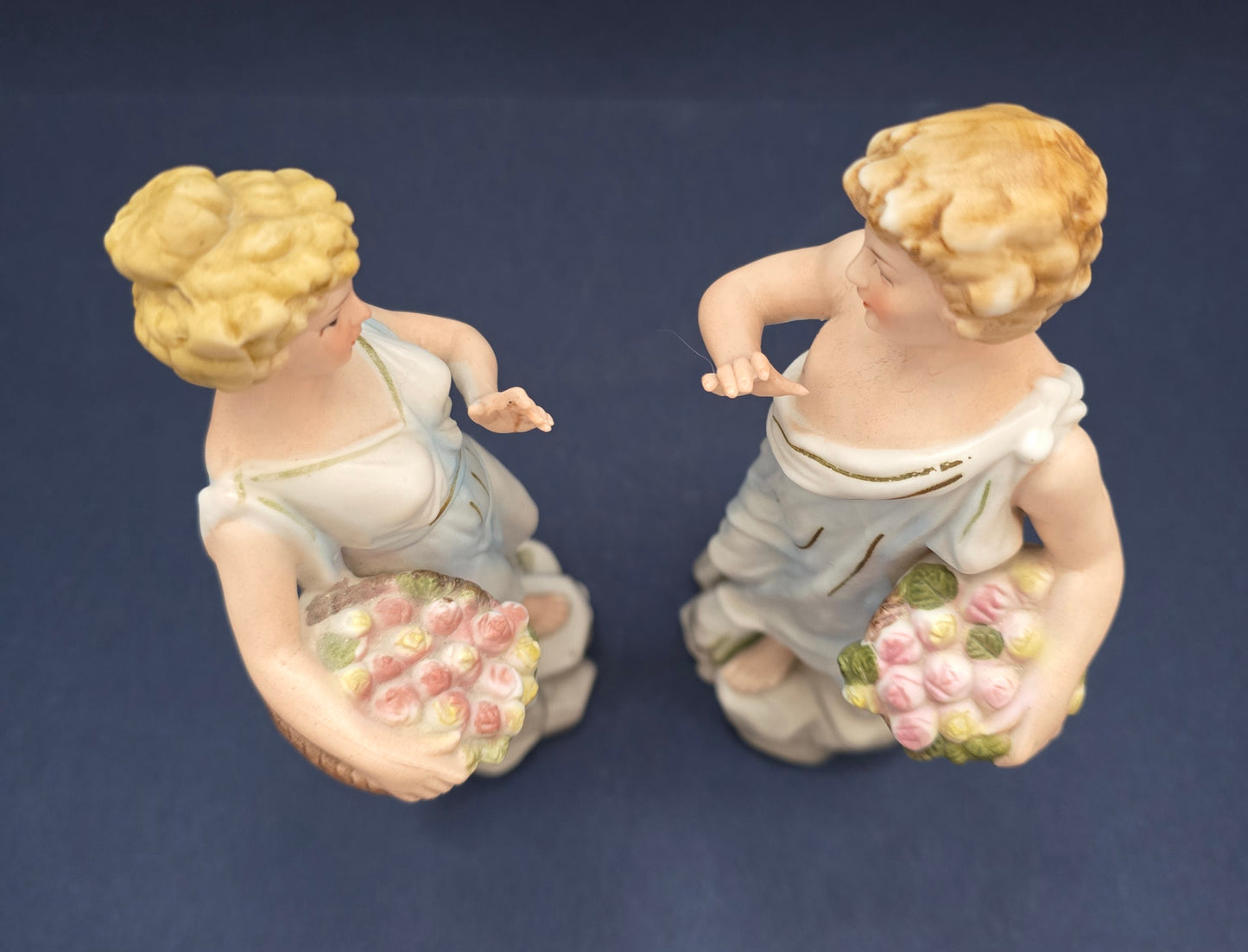 Italian Bisque Porcelain Figurine Pair - Classical Maidens 1910