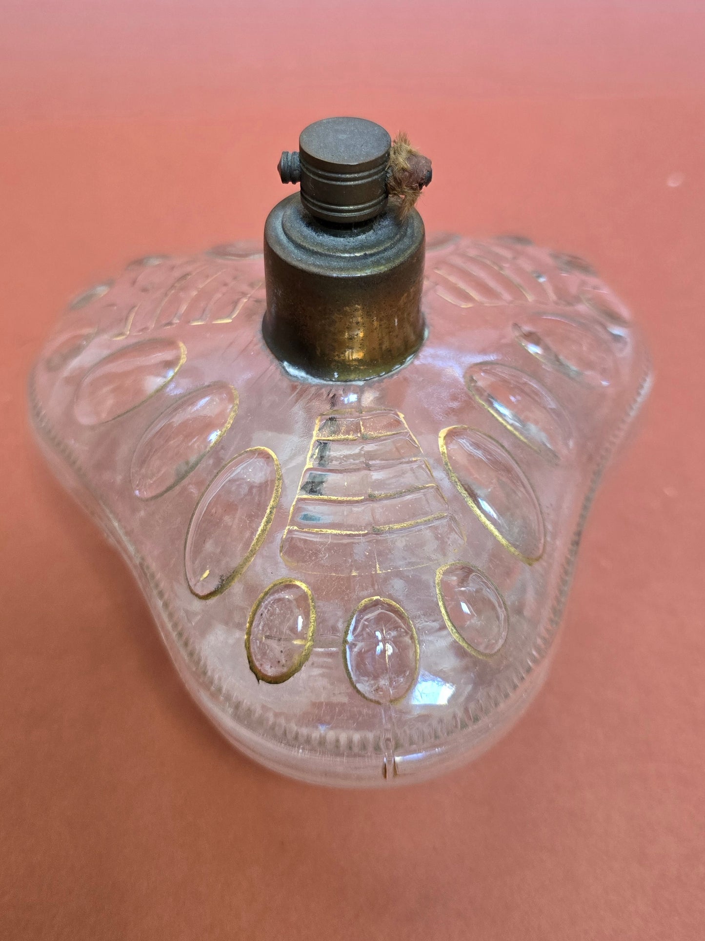 Art Deco Vanity Set 1930s - Pink Glass with Gold Trim Perfume Bottles