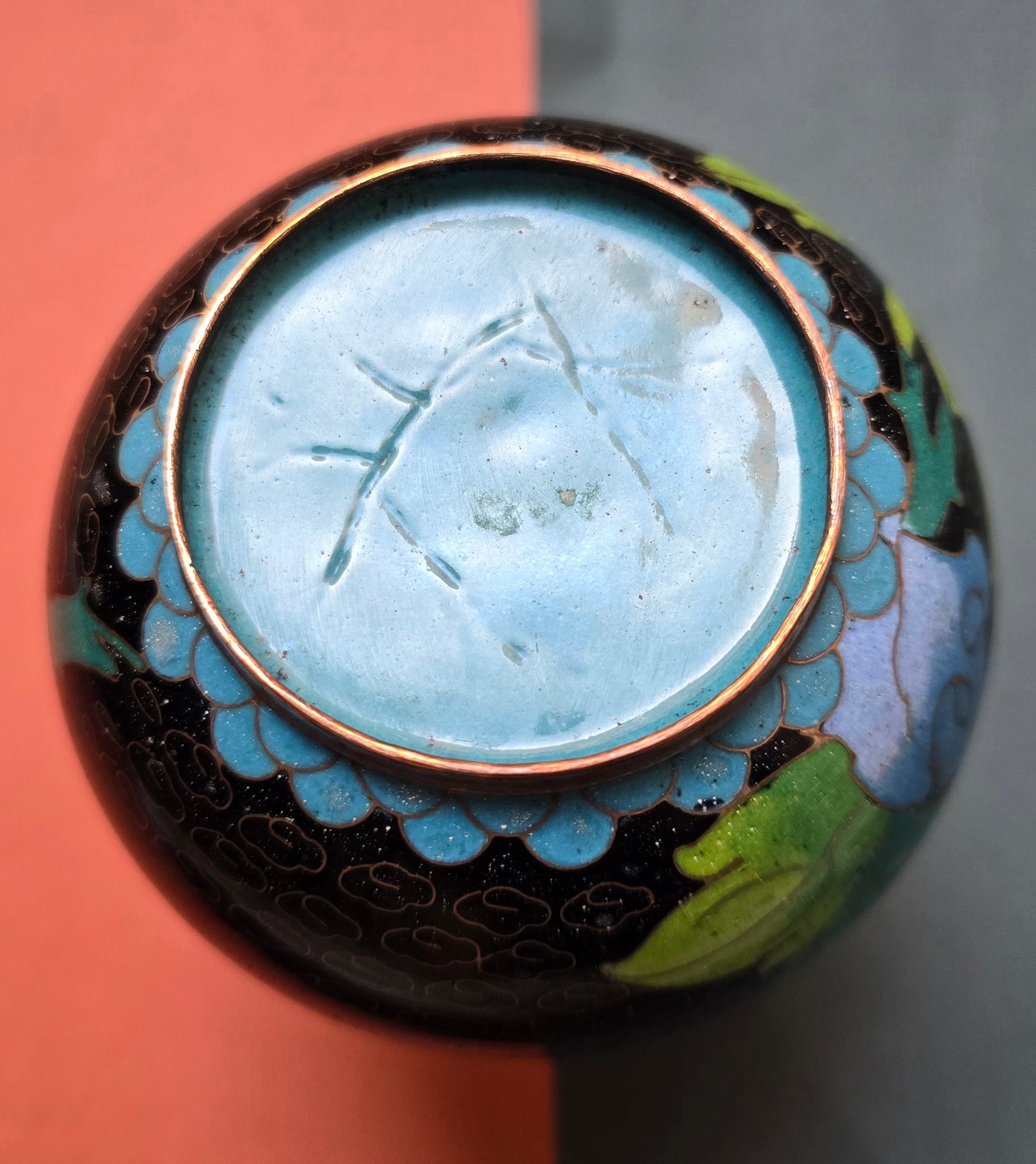 Chinese Black Cloisonné Vase – Flowers on Midnight Ground, 1940s–50s
