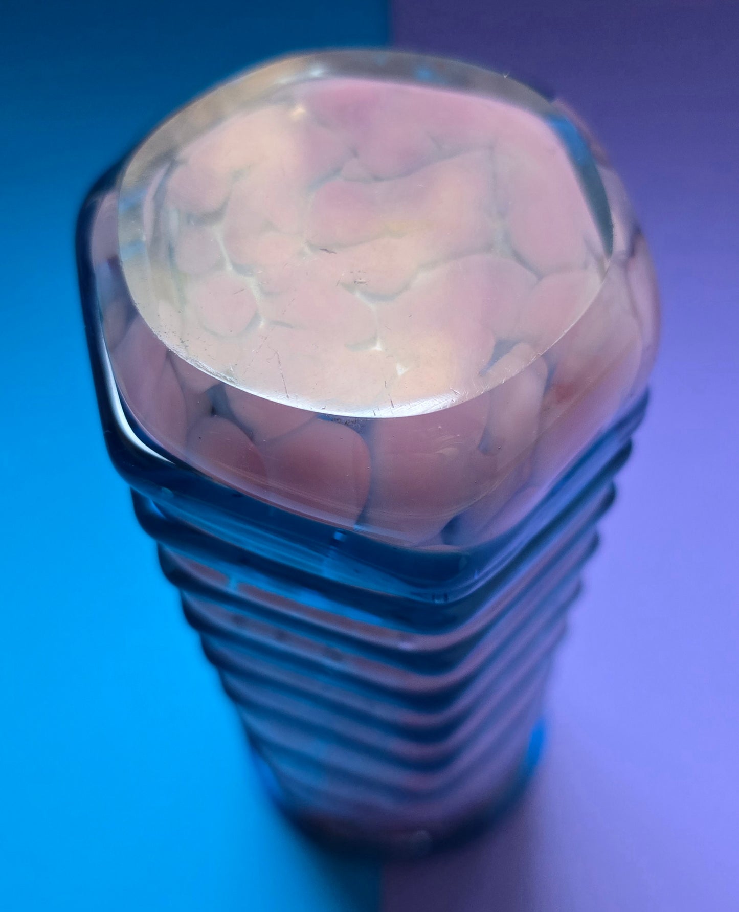 Mdina Glass Vase – Pink & Blue Marbled with Spiral Ribs, 1970s Malta