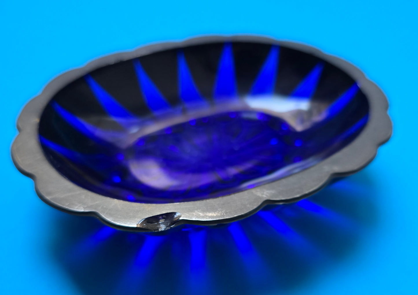 French Art Deco Cobalt Blue Glass & Silver Overlay Vanity Set