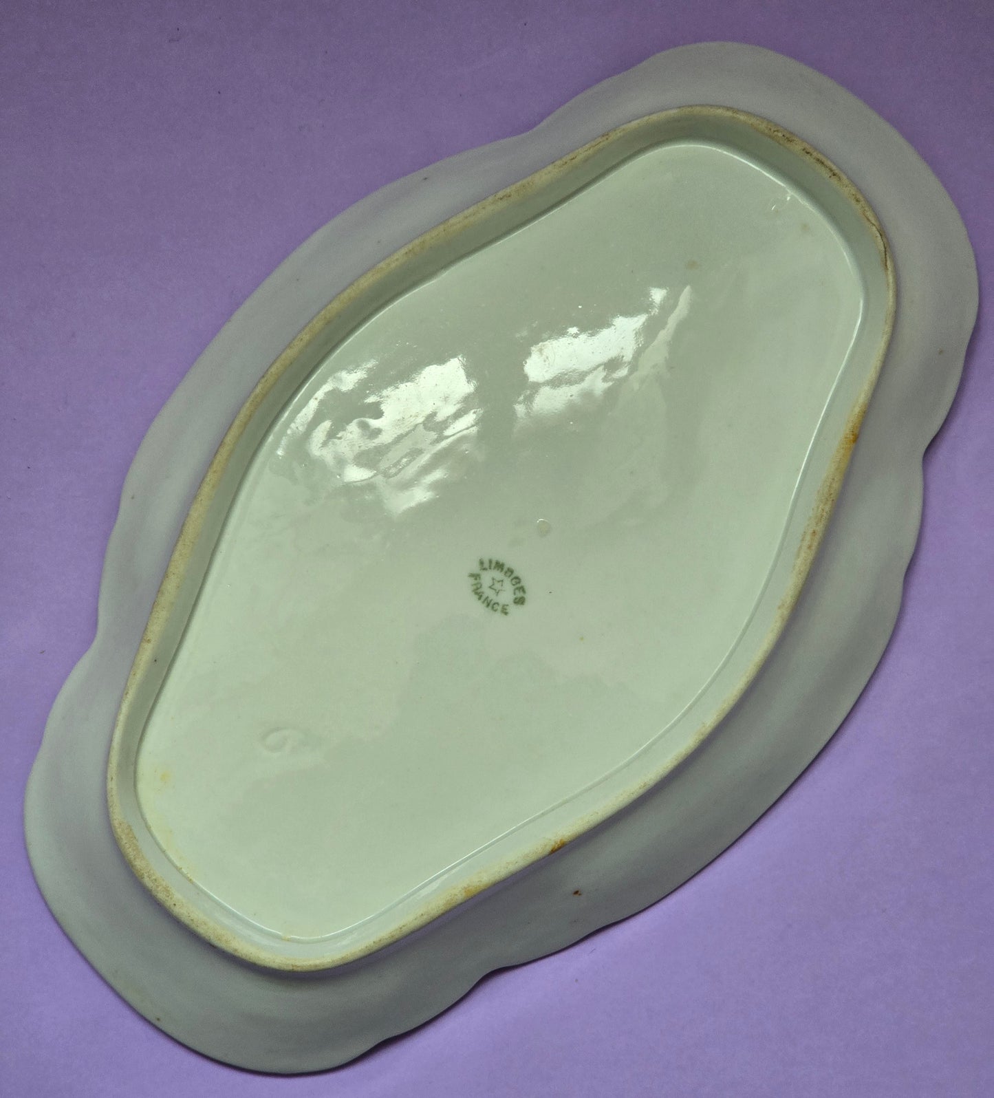Antique Limoges Porcelain Oval Serving Dish, Pink Floral, c.1900