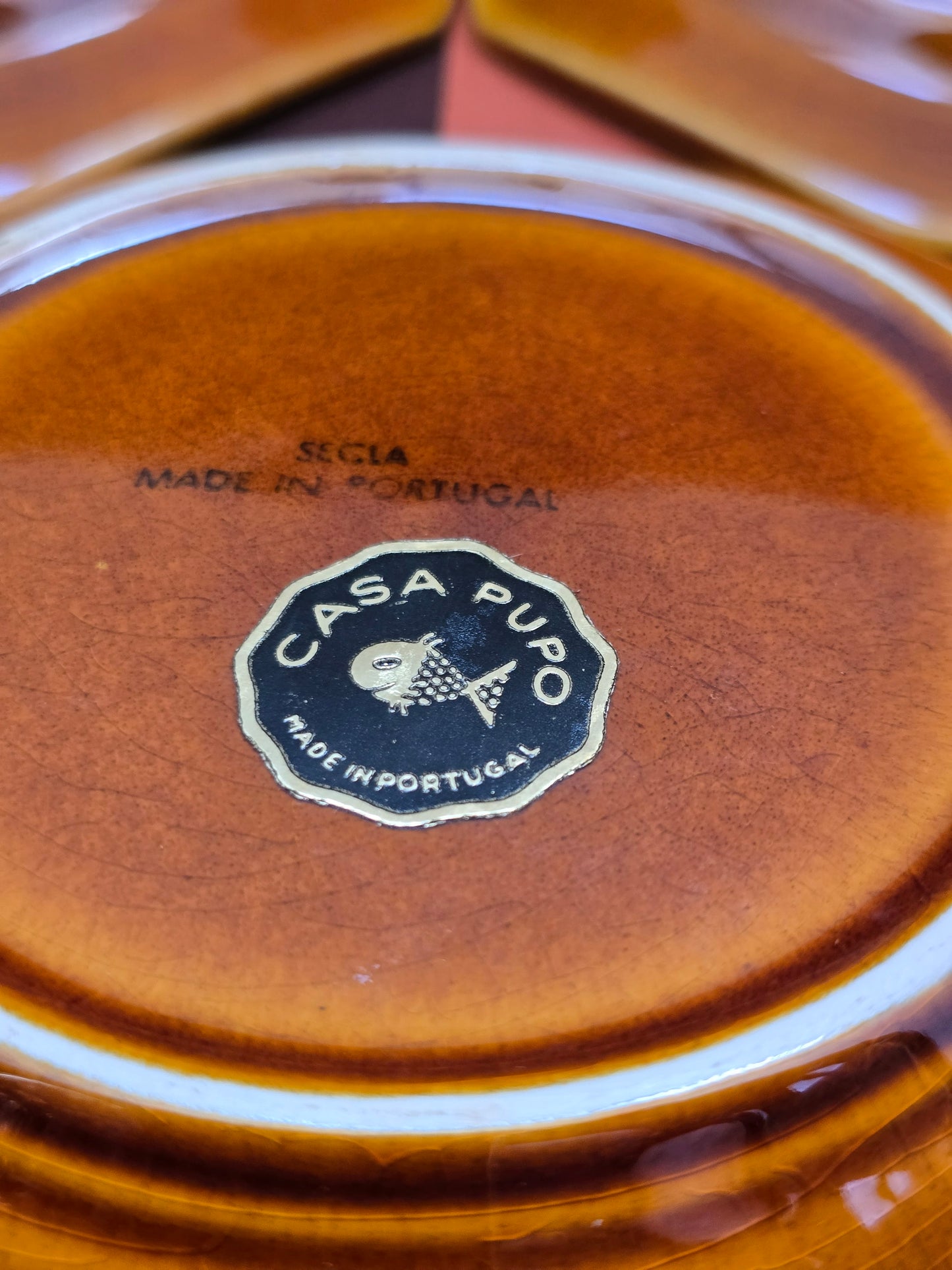 Casa Pupo 'Secia' Vintage Amber Majolica Dahlia Side Plate – Portugal, 1970s