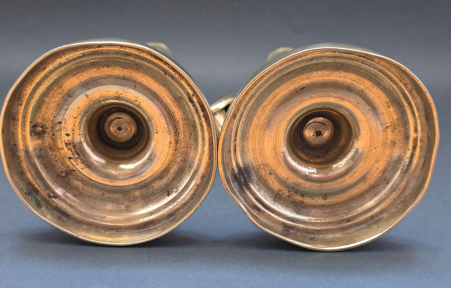 Antique Brass Candlesticks Set of 2 — Empire Style with Anthemion Detail, circa 1880