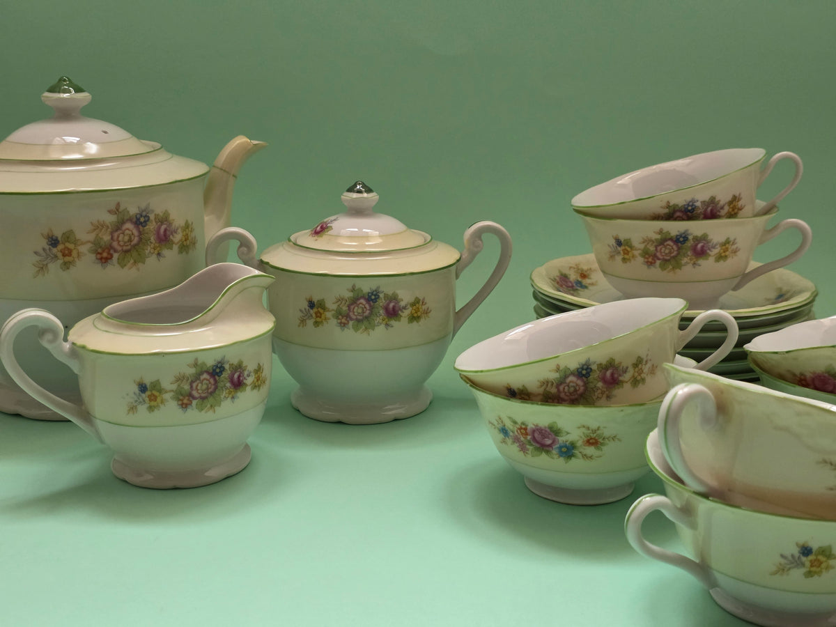 Vintage Chikaramachi Floral Teapot, Milk Jug & Sugar Bowl Set | c. 1930
