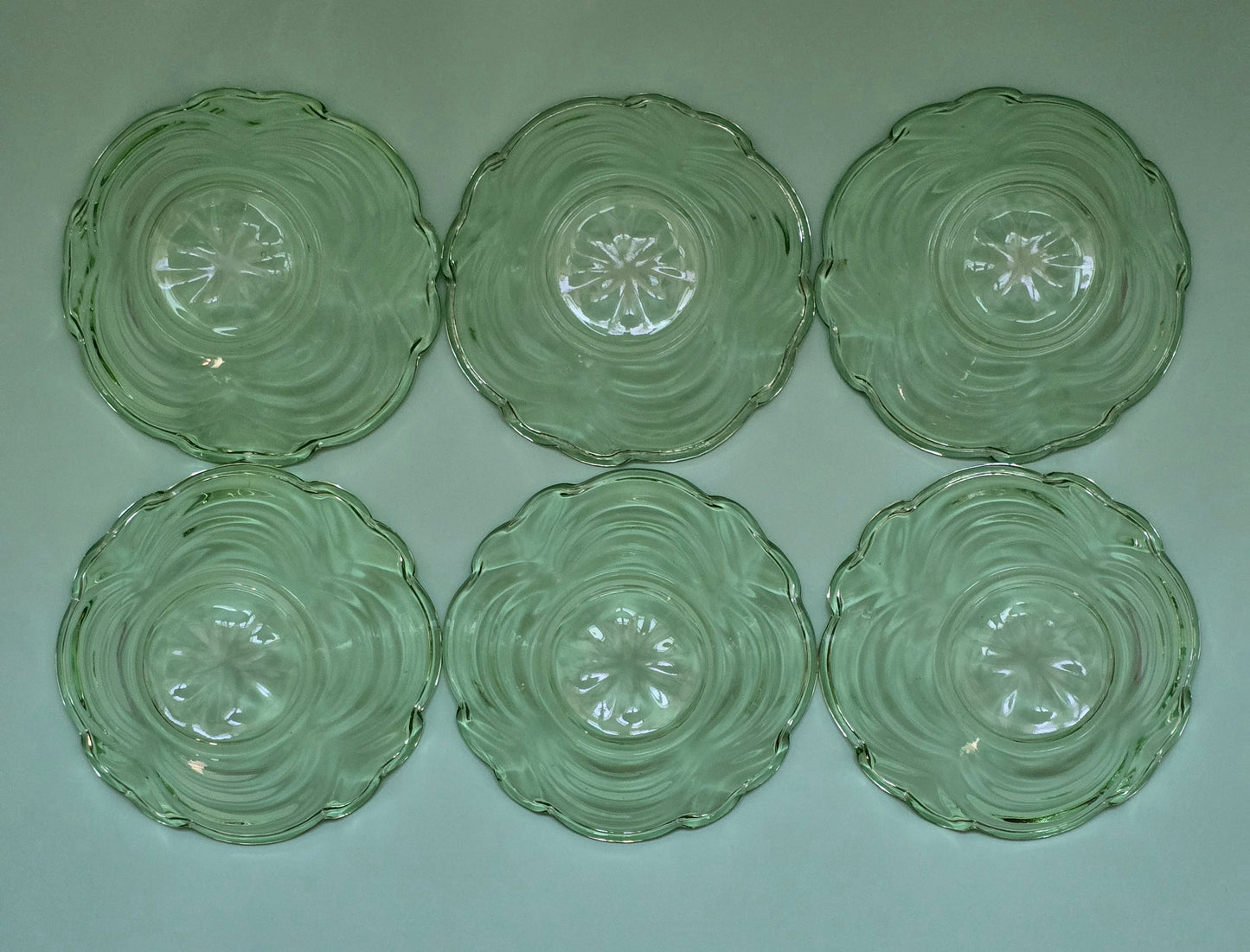 Davidson Art Deco Green Pressed Glass Dessert Bowl c.1930 – Sold Individually