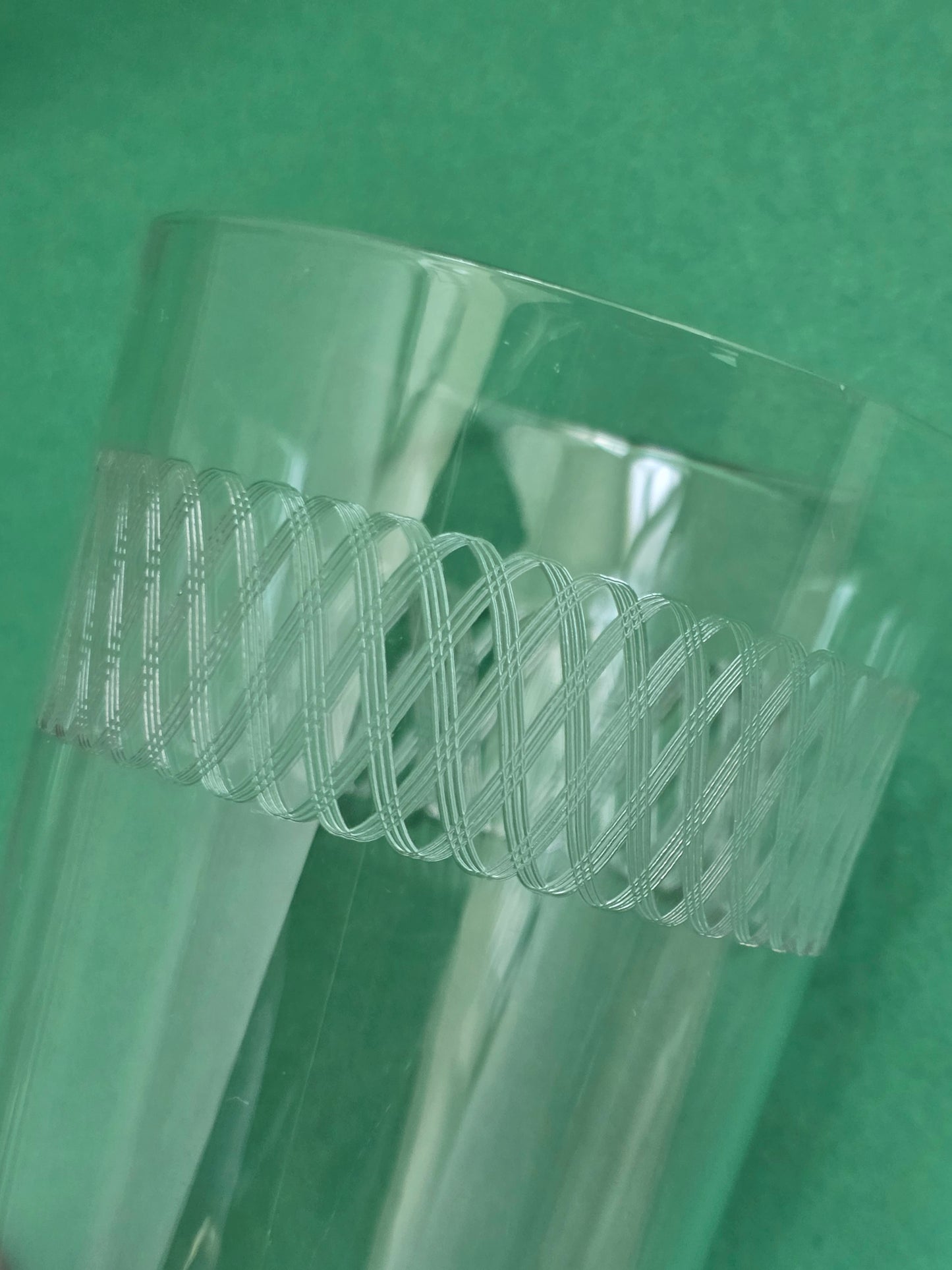 Antique Crystal Water Glasses with Engraved Spiral Pattern, Set of 4, c.1920