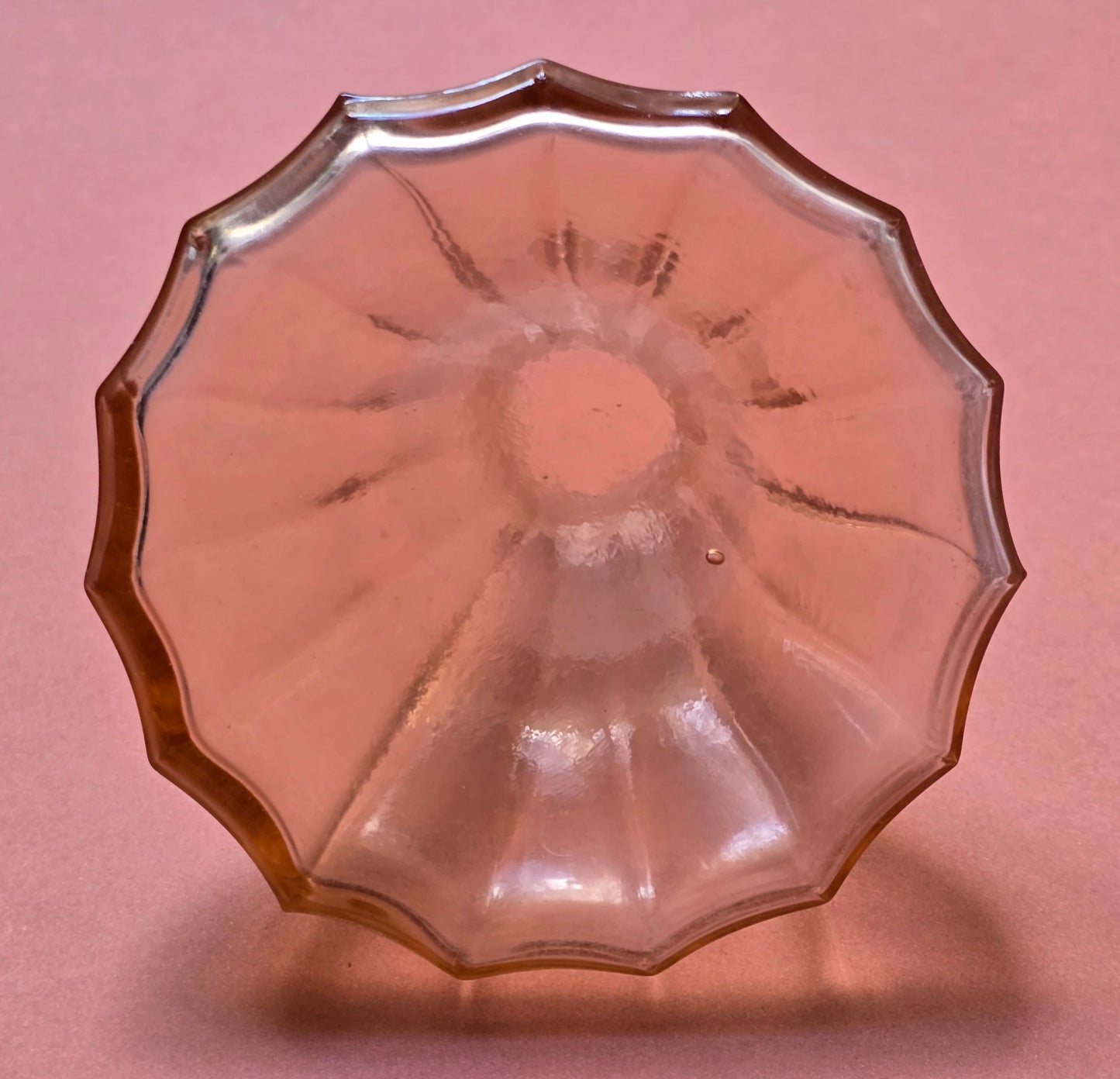 Art Deco Amber Pink Glass Perfume Bottle with Ribbed Stopper, c.1925–1935