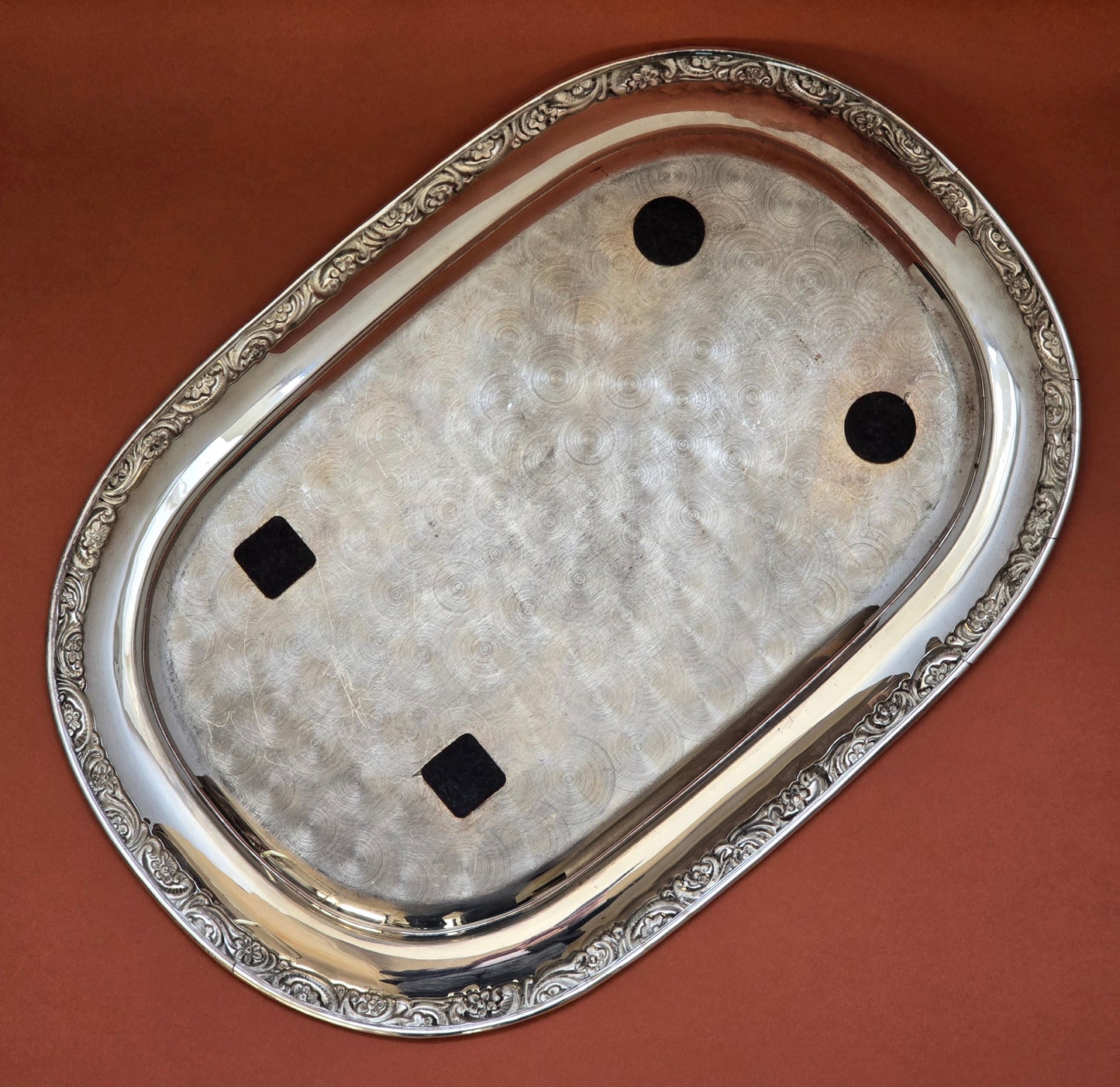 Large Silver-Plated Serving Tray | Acanthus & Floral Border | c.1930s