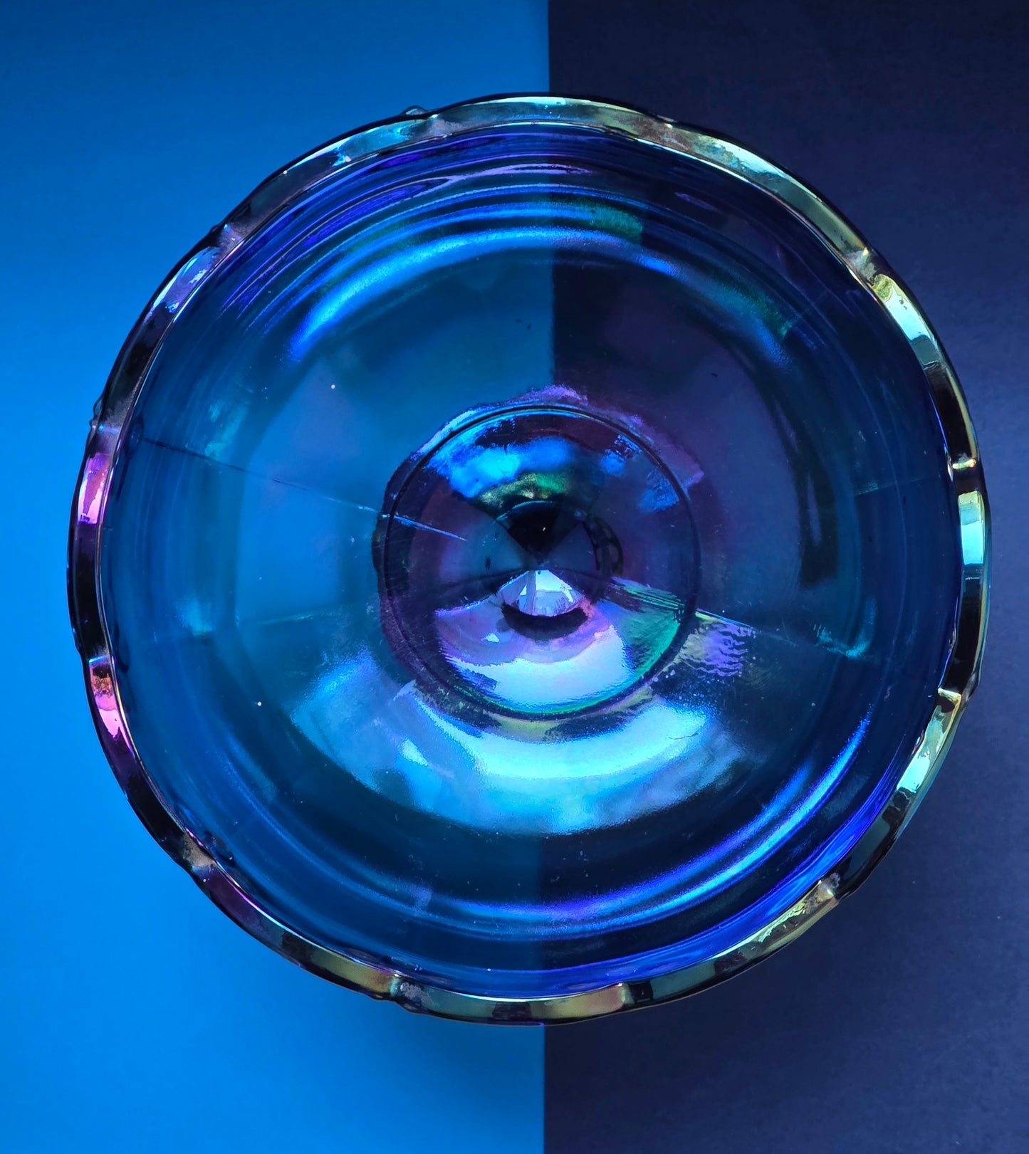 Indiana Glass Iridescent Blue Carnival Glass Compote – 1970s USA