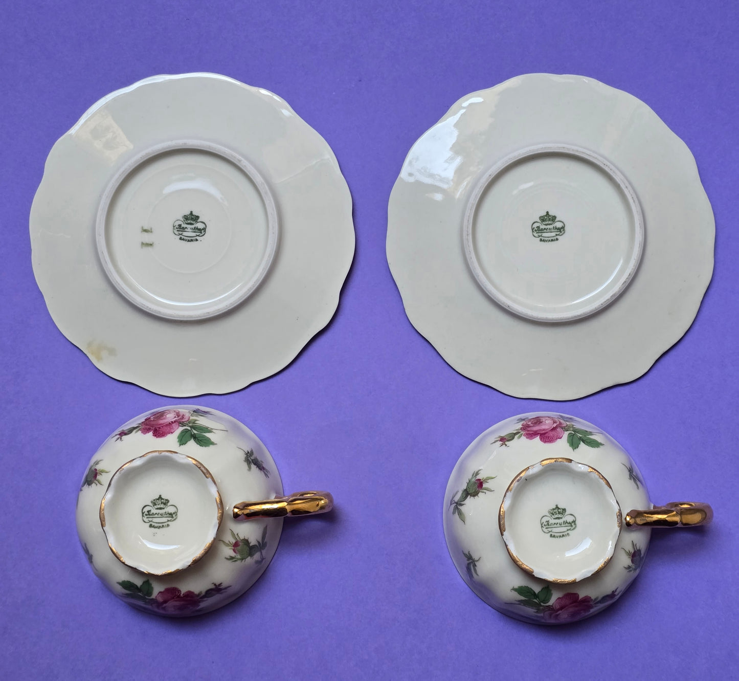 Bareuther Bavaria Tea Service for Two, Rose & Gold, c.1940s