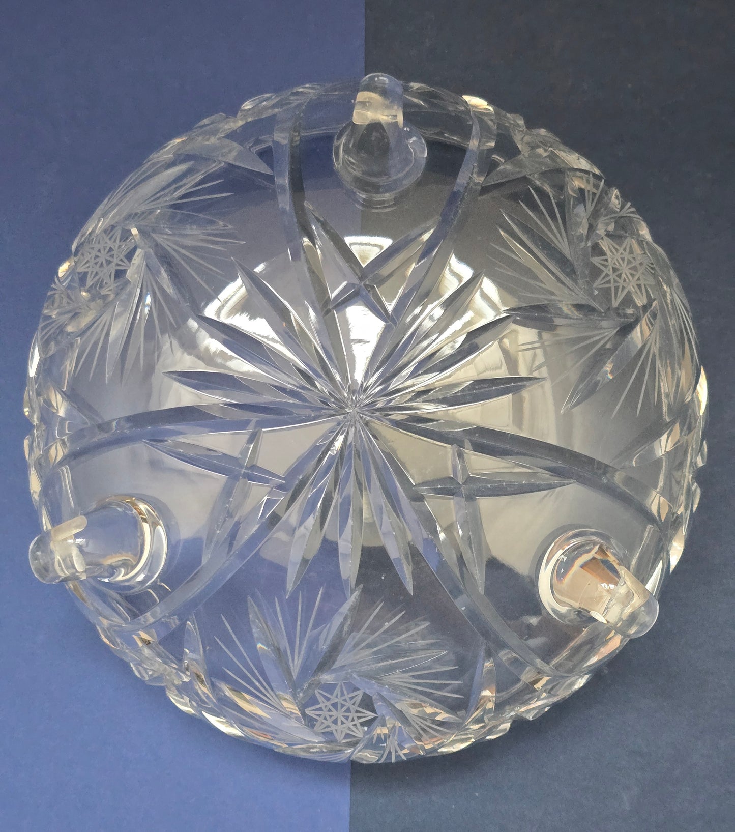 Vintage Cut Crystal Bowl on Three Ball Feet with Pinwheel & Fan Pattern, c.1930