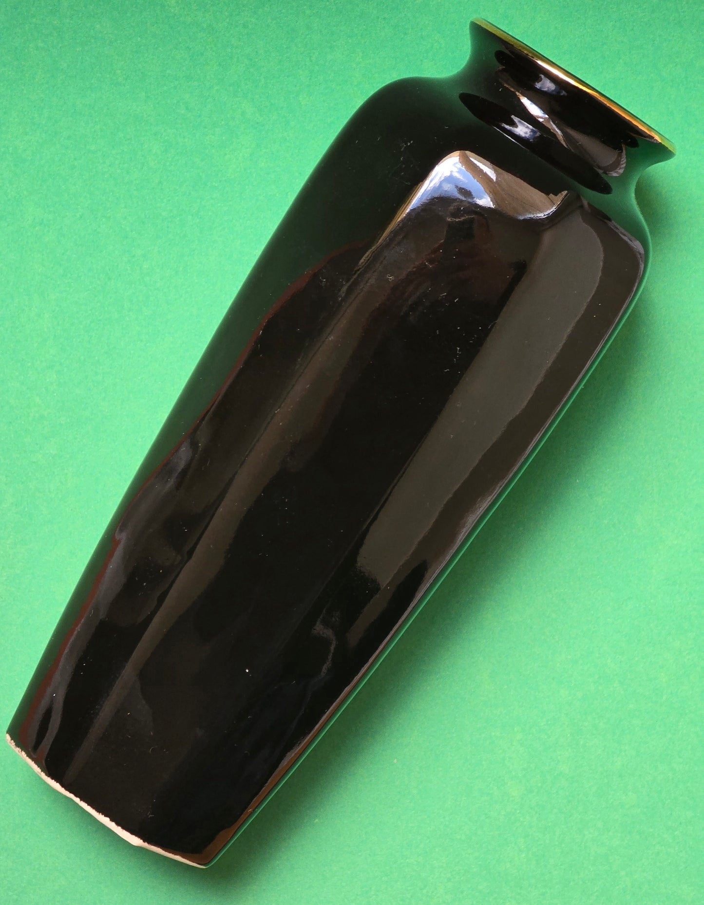 'Oriental Blossom' Black Octagonal Vase, Hand-Painted Flowers & Butterfly, c.1960–1970