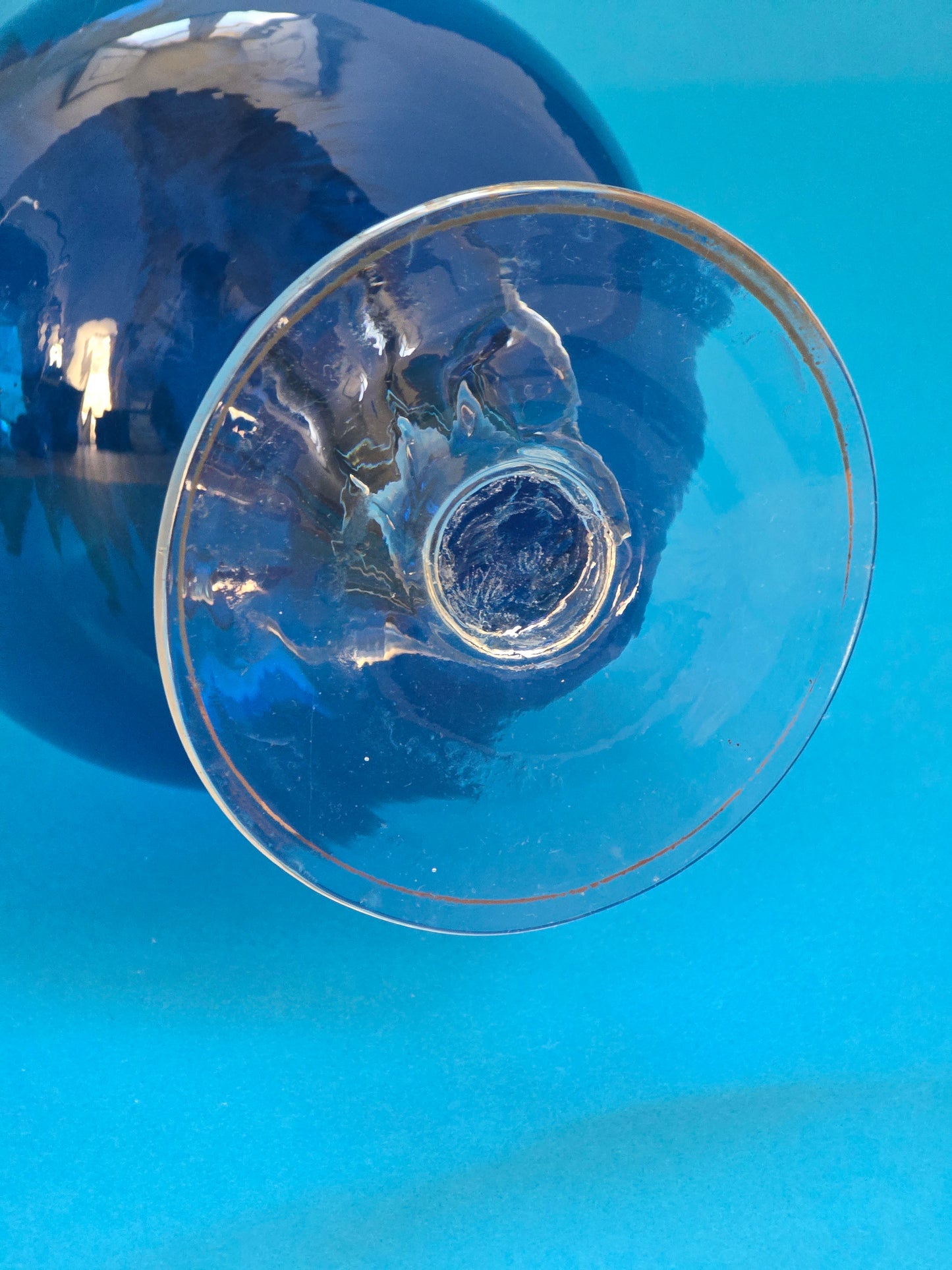 Italian Empoli Cobalt Blue Glass Decanter | Gold Decoration | c.1960s