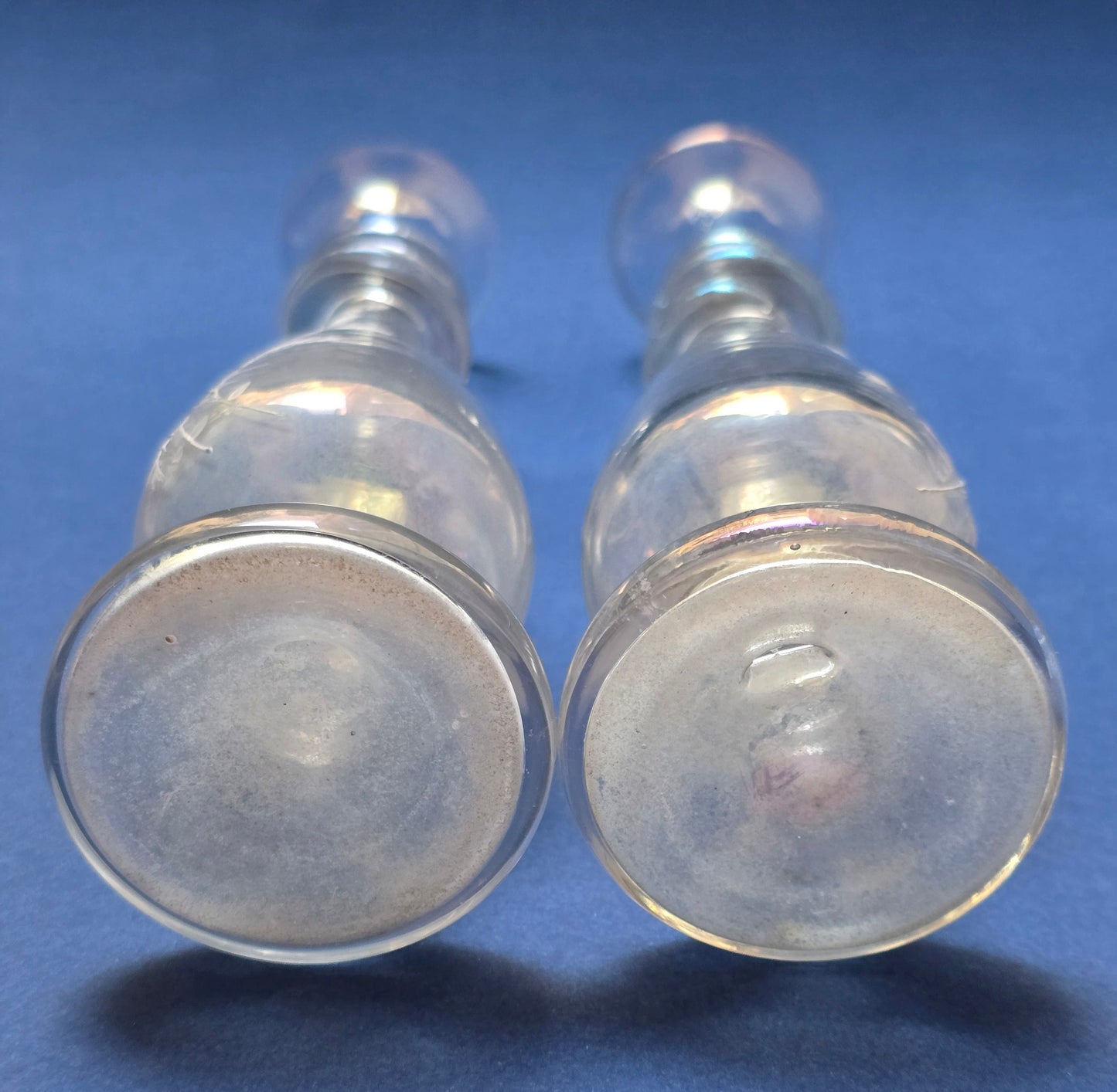 Pair of Bohemian Art Nouveau Iridescent Glass Vases, Loetz Style, Gilt Botanical Decoration, c.1890