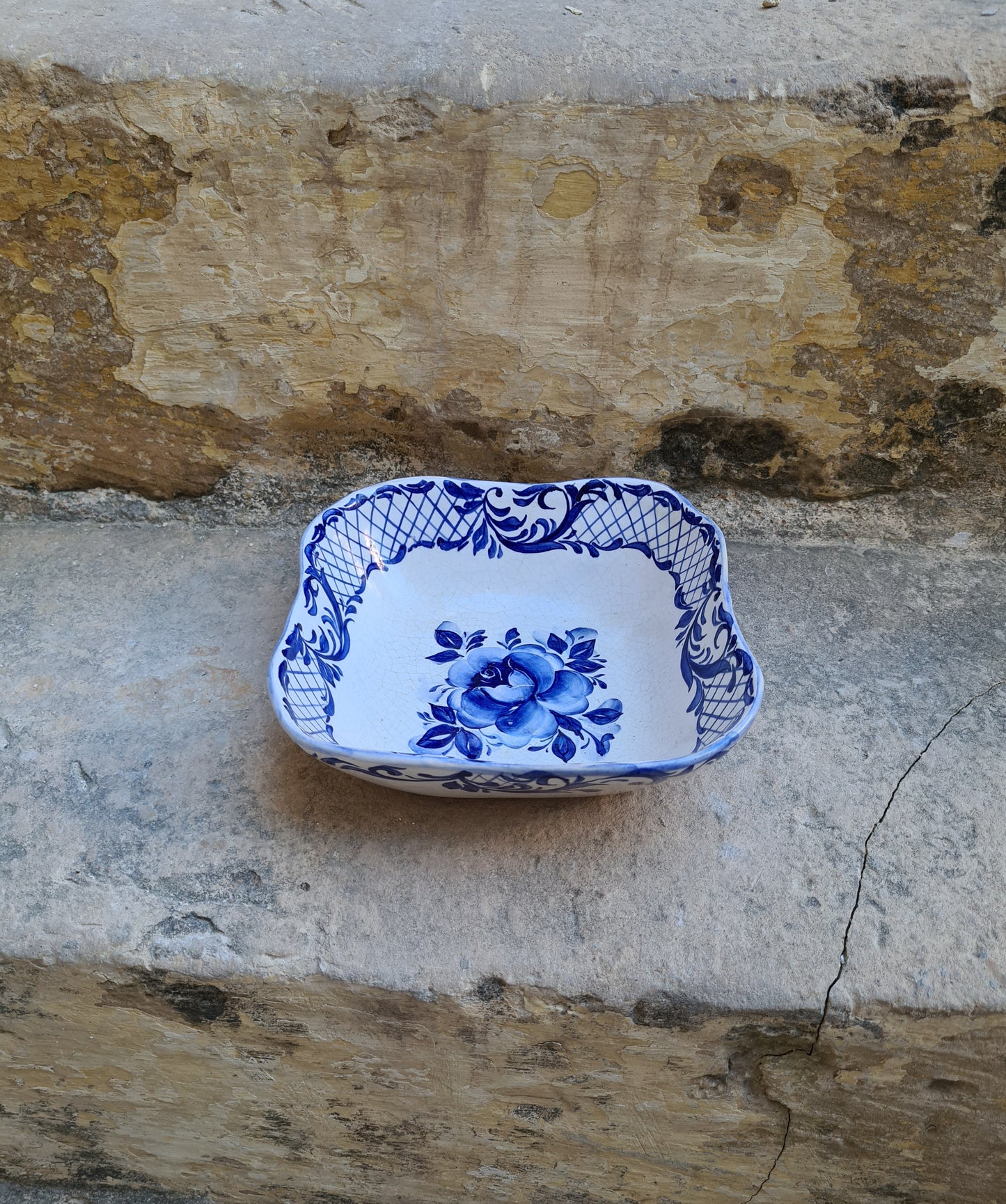 Square hand-painted porcelain dish 1920s Russia