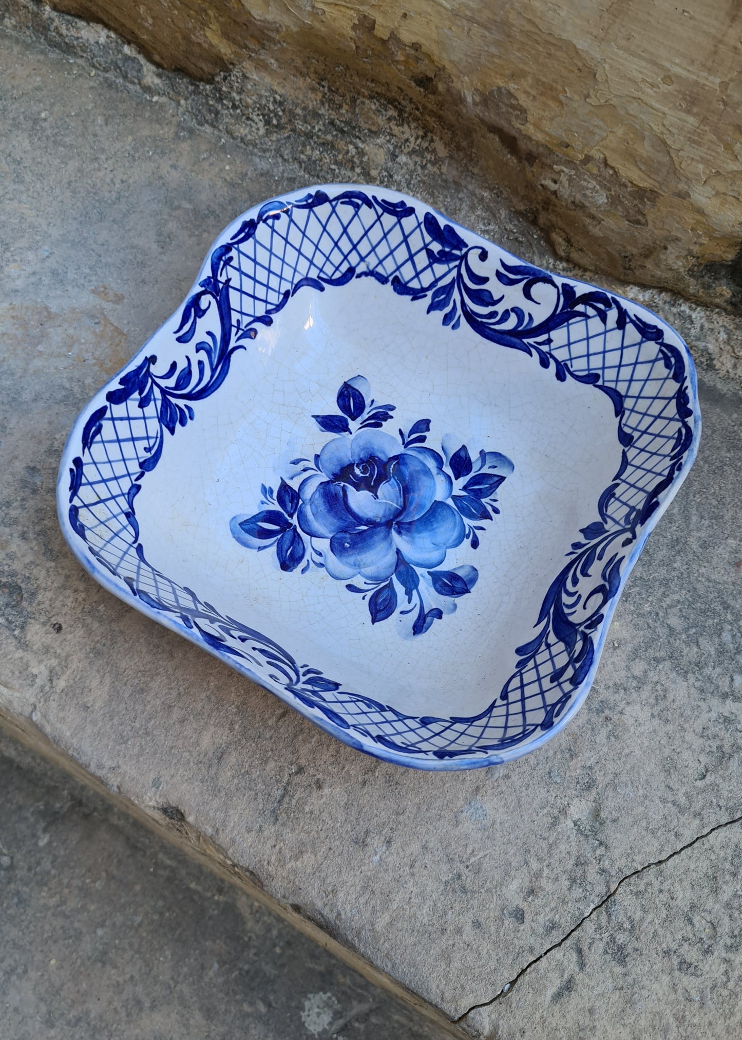 Square hand-painted porcelain dish 1920s Russia