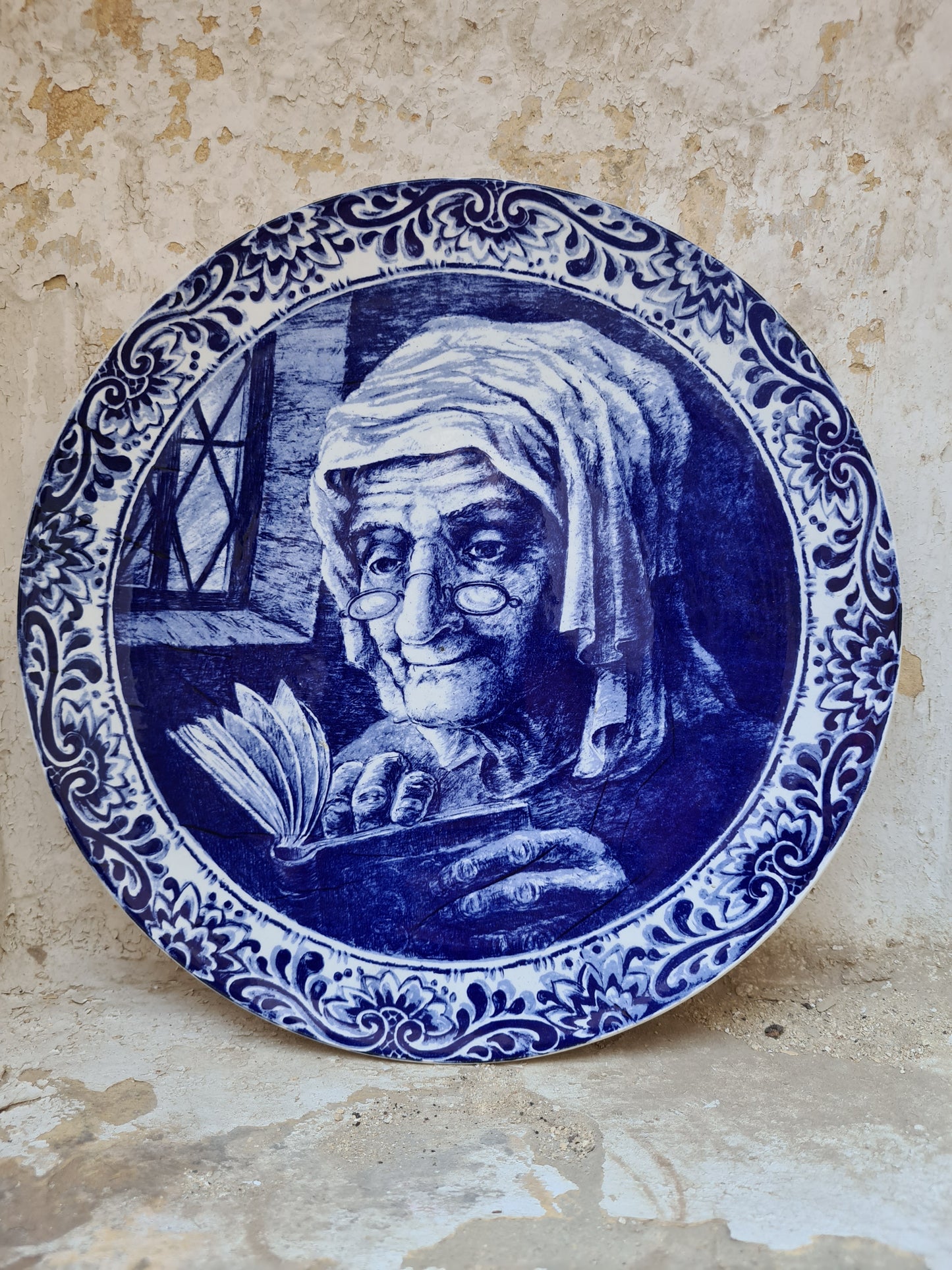 Delft Blue Plate with Fisherwoman by Boch | 1950s