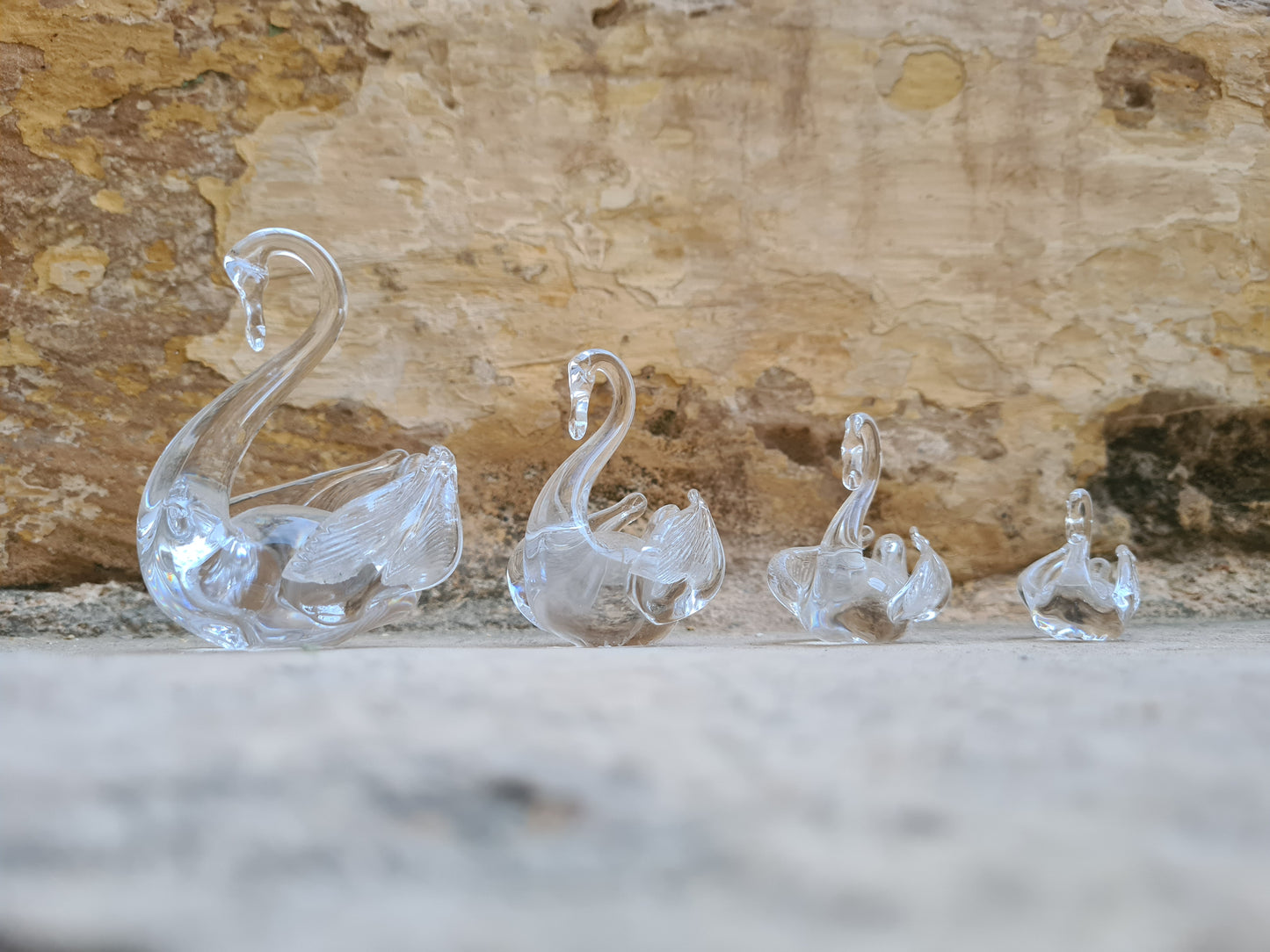 Set of 4 Murano crystal swans