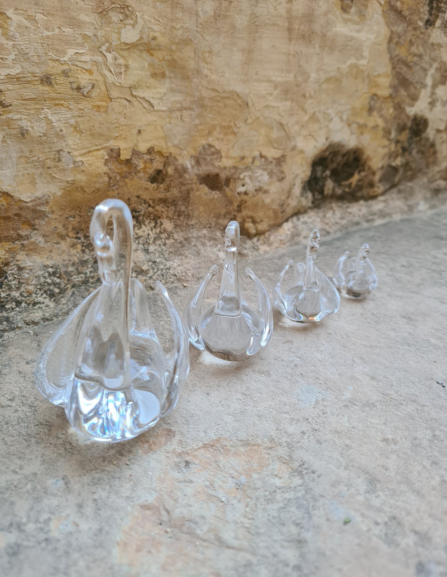 Set of 4 Murano crystal swans