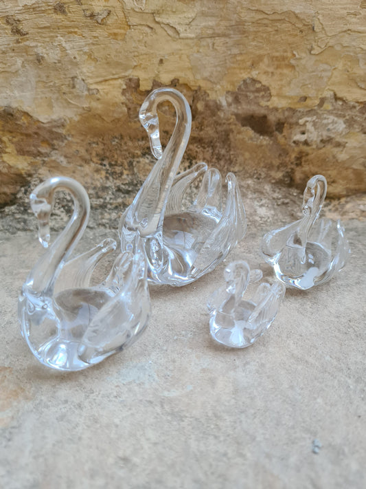 Set of 4 Murano crystal swans