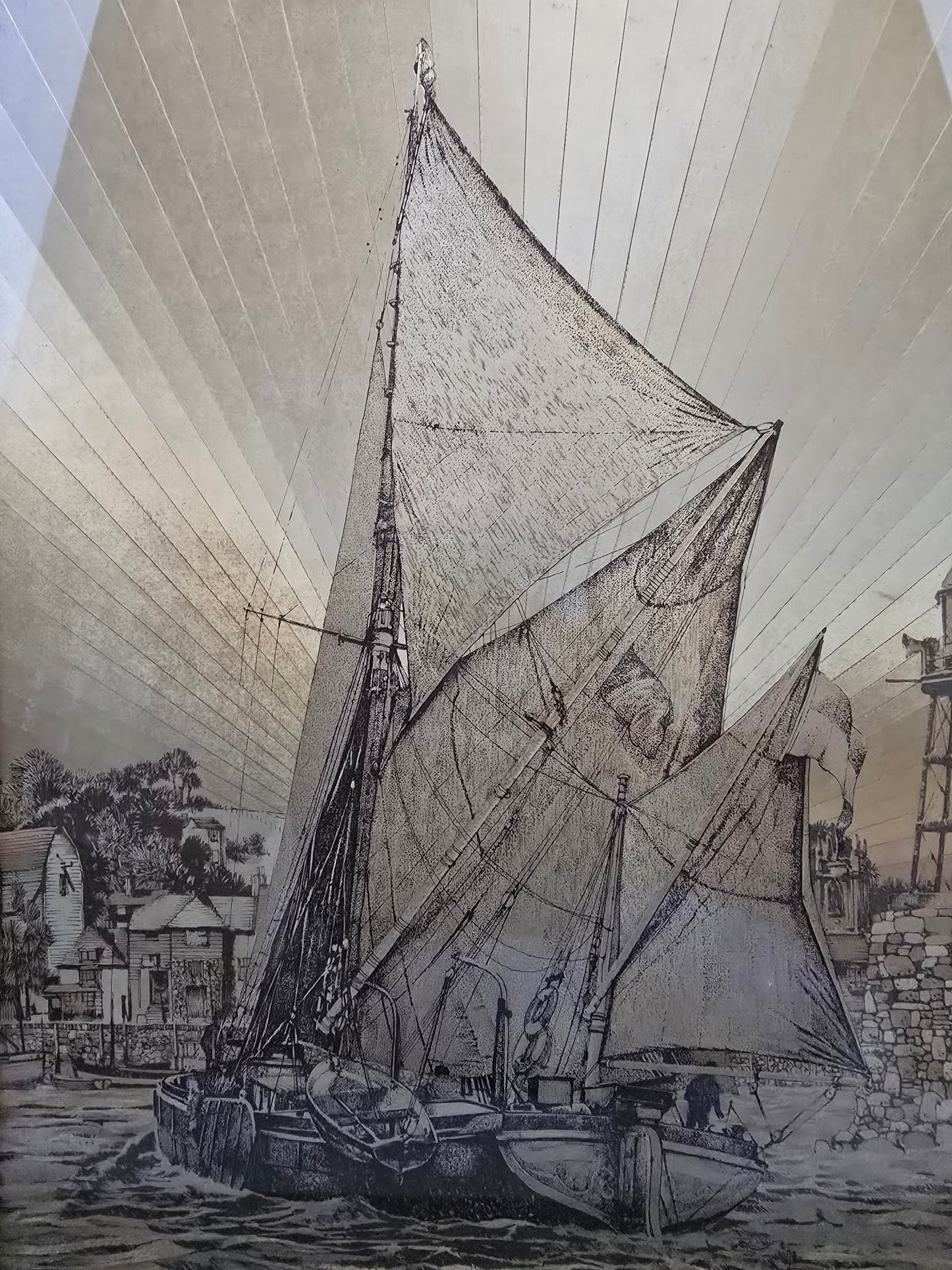 F.J Warren Dufex Sailing Ship Prints on Gold Foil - 1970s