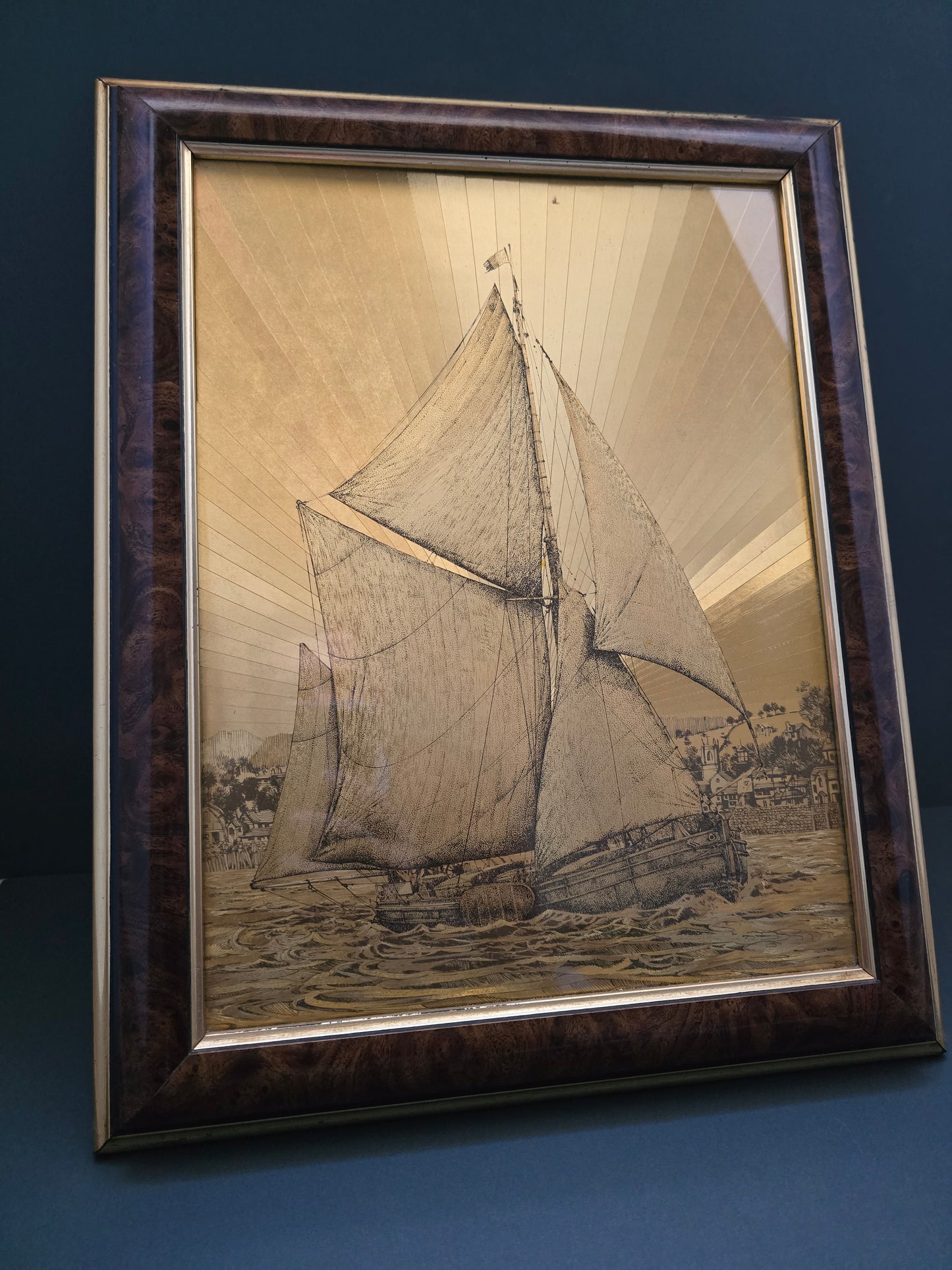 F.J Warren Dufex Sailing Ship Prints on Gold Foil - 1970s