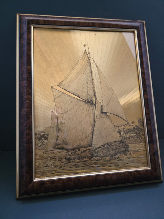 F.J Warren Dufex Sailing Ship Prints on Gold Foil - 1970s