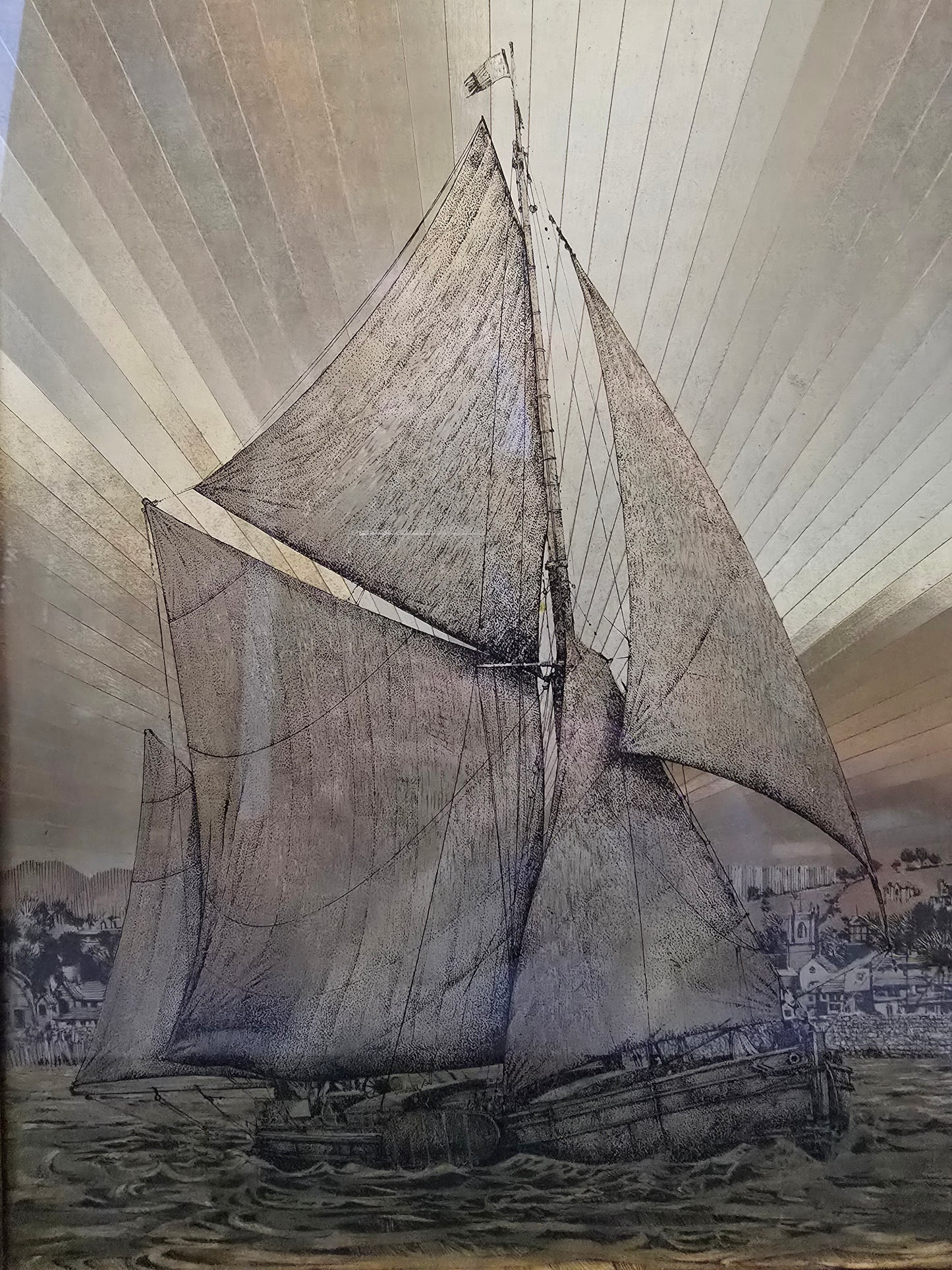 F.J Warren Dufex Sailing Ship Prints on Gold Foil - 1970s