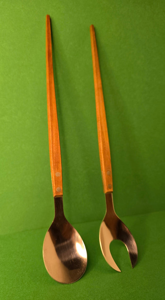 Vintage German Salad Servers with Wooden Handles - 1960s