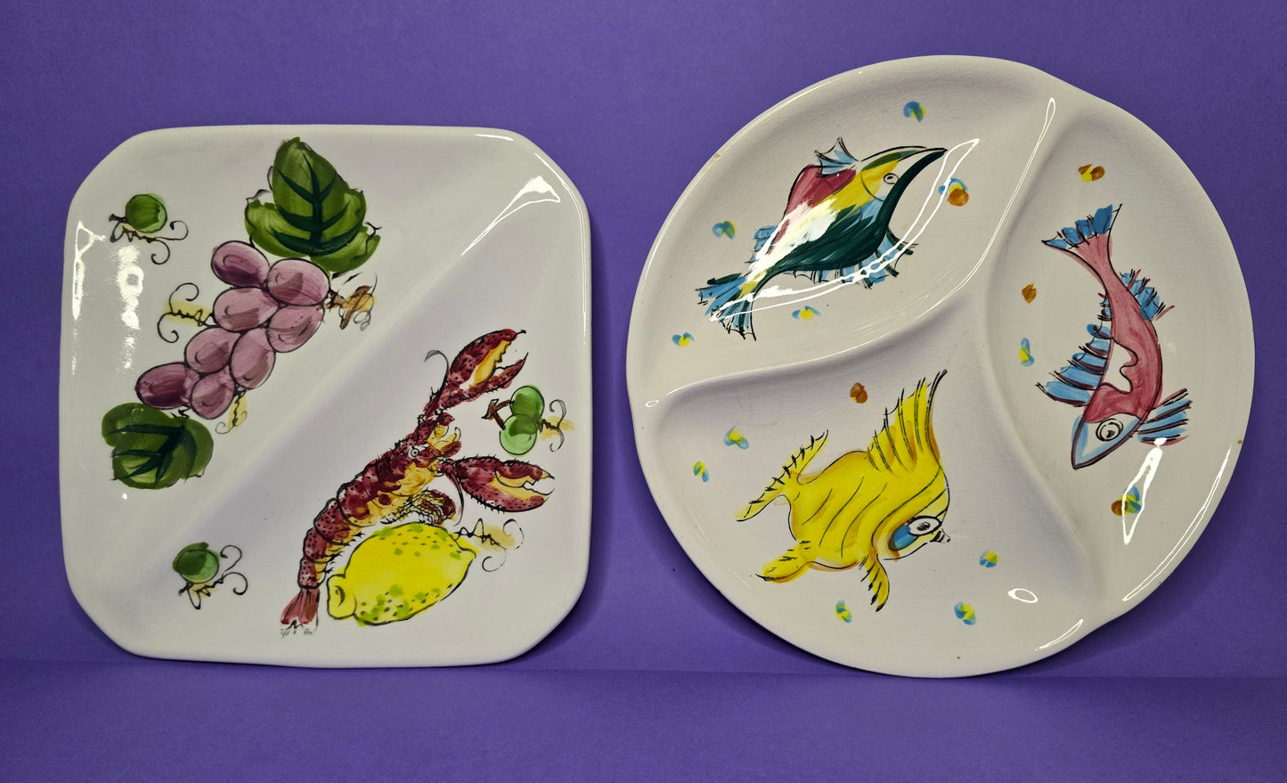 Vintage Japanese Hand-Painted Fish Plates | 1950s