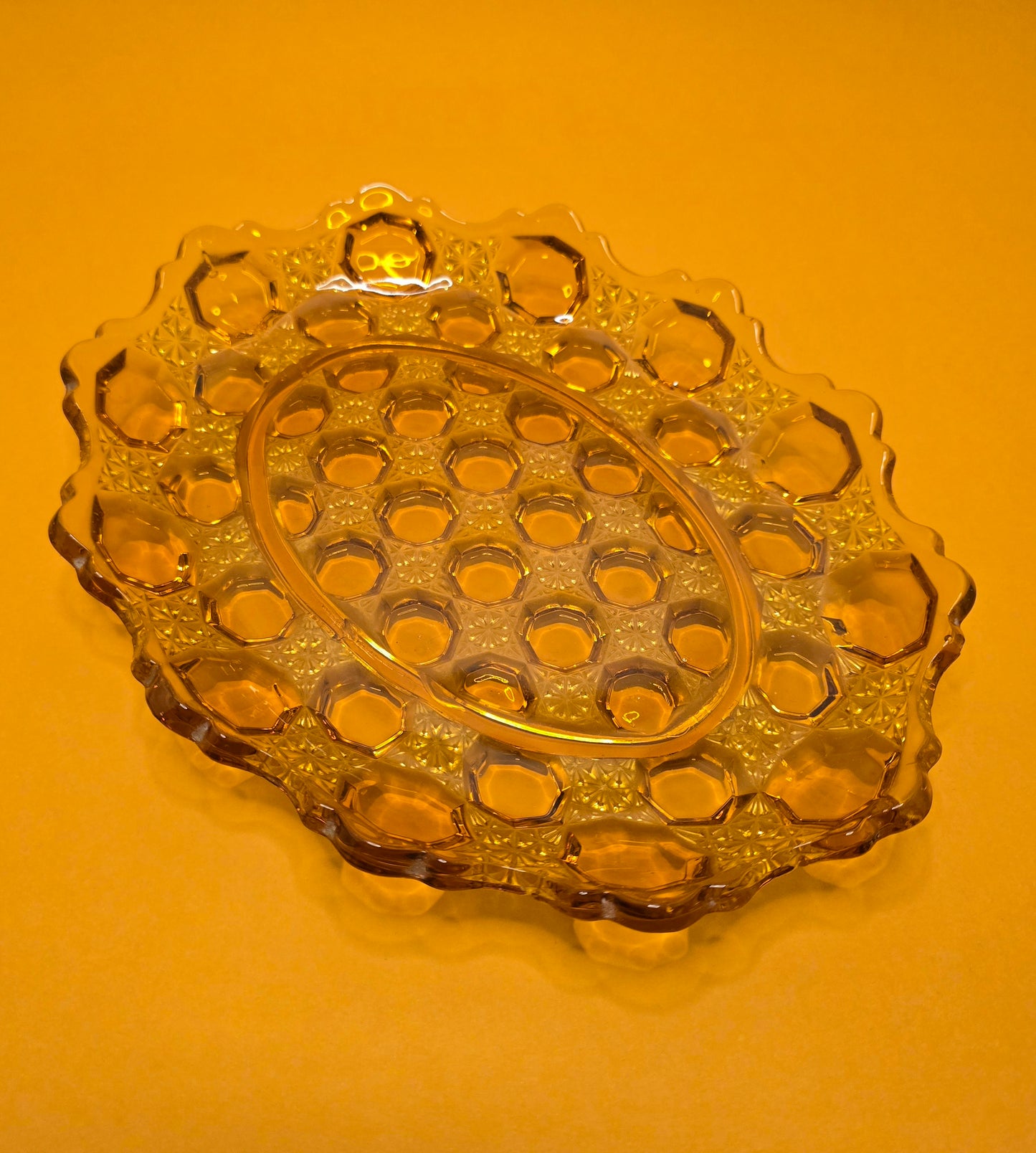 Vintage Smith Moon and Stars Amber Glass Serving Dish | 1960s