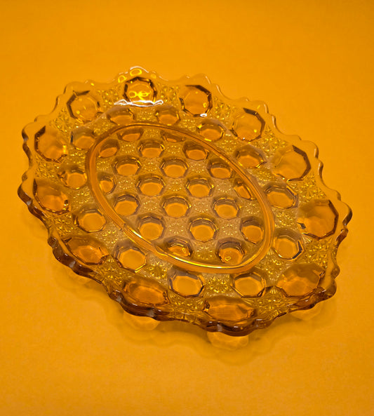 Vintage Smith Moon and Stars Amber Glass Serving Dish | 1960s