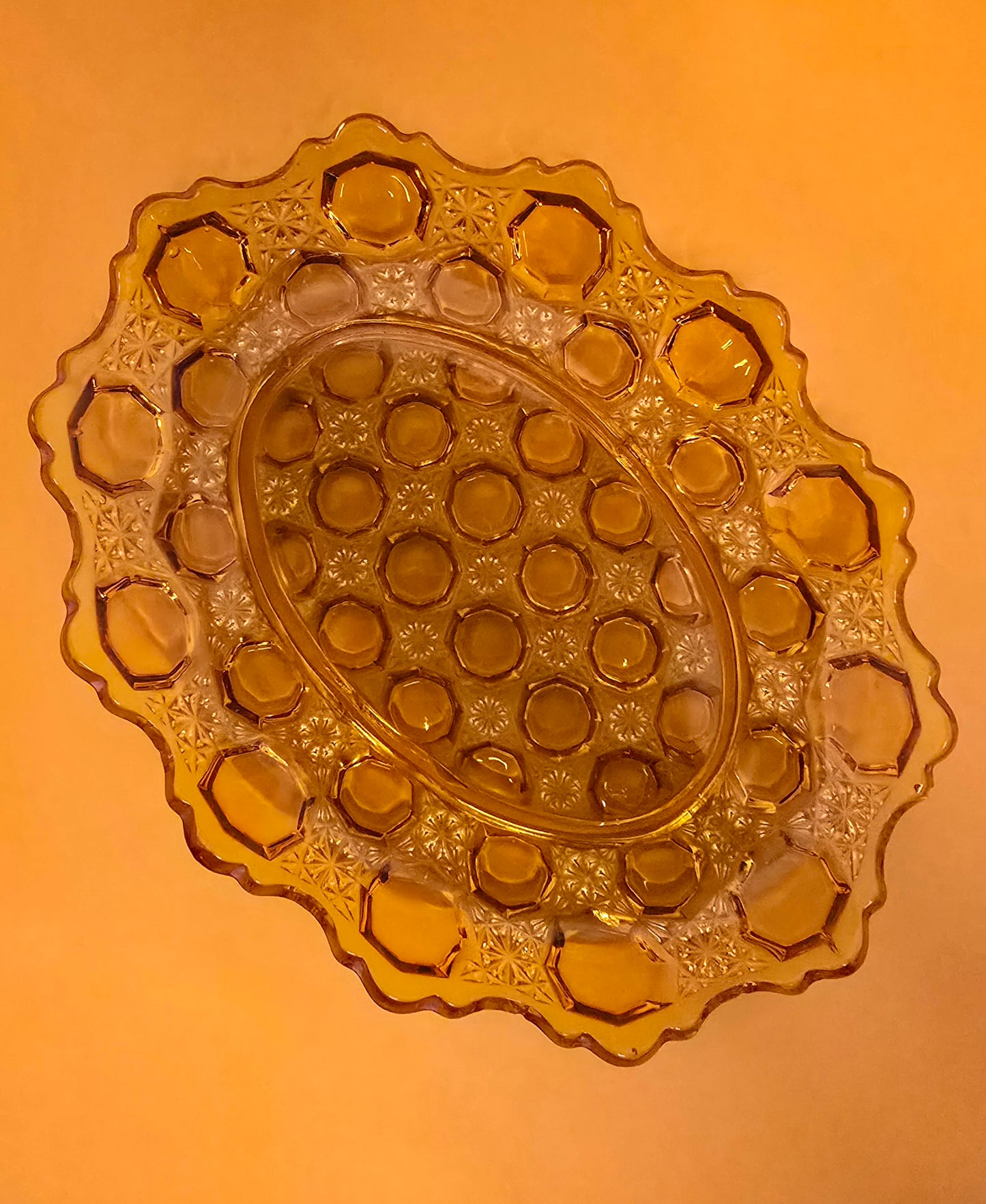Vintage Smith Moon and Stars Amber Glass Serving Dish | 1960s