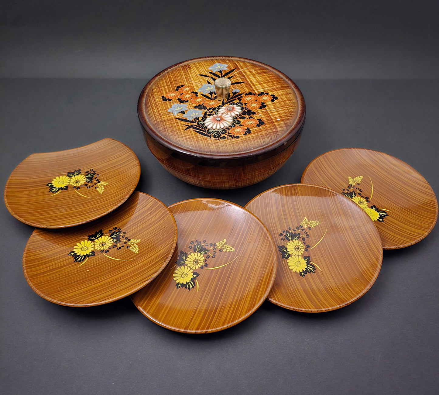 Vintage Japanese Lacquer Box with Coasters