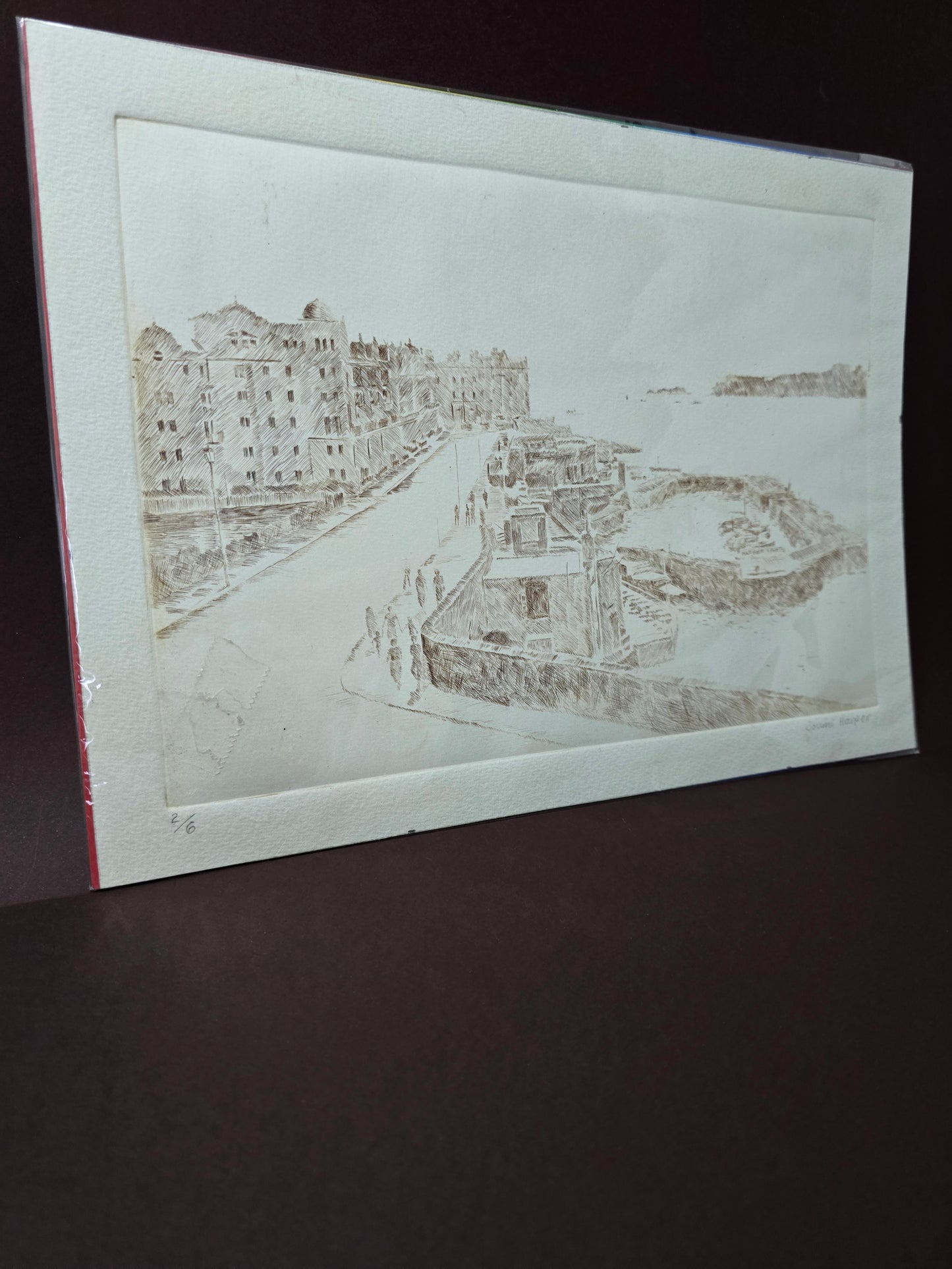 SOLD!Mid-Century Drawing Grand Harbour Valletta Malta by Joumi Harper