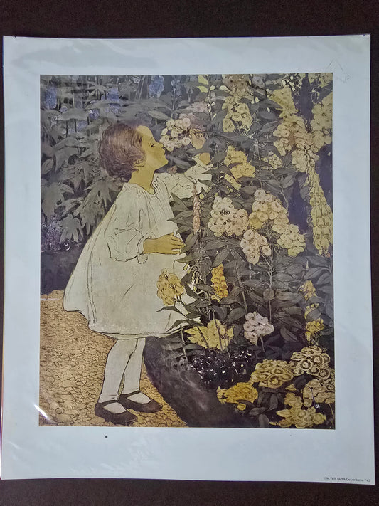 Vintage Print Girl with Flowers