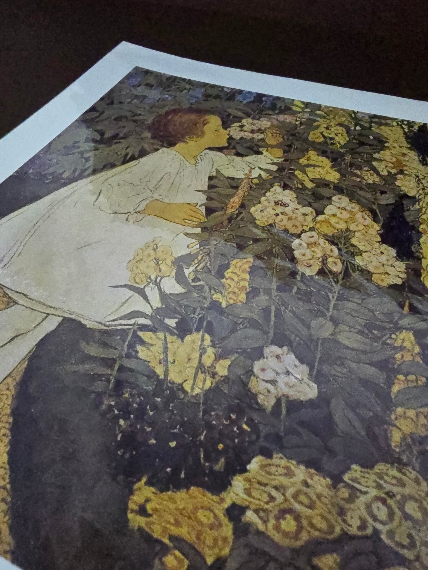 Vintage Print Girl with Flowers
