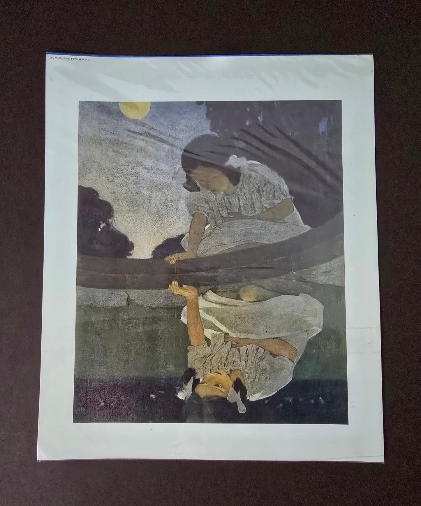 Vintage Print Girl with Water Reflection