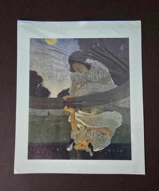 Vintage Print Girl with Water Reflection