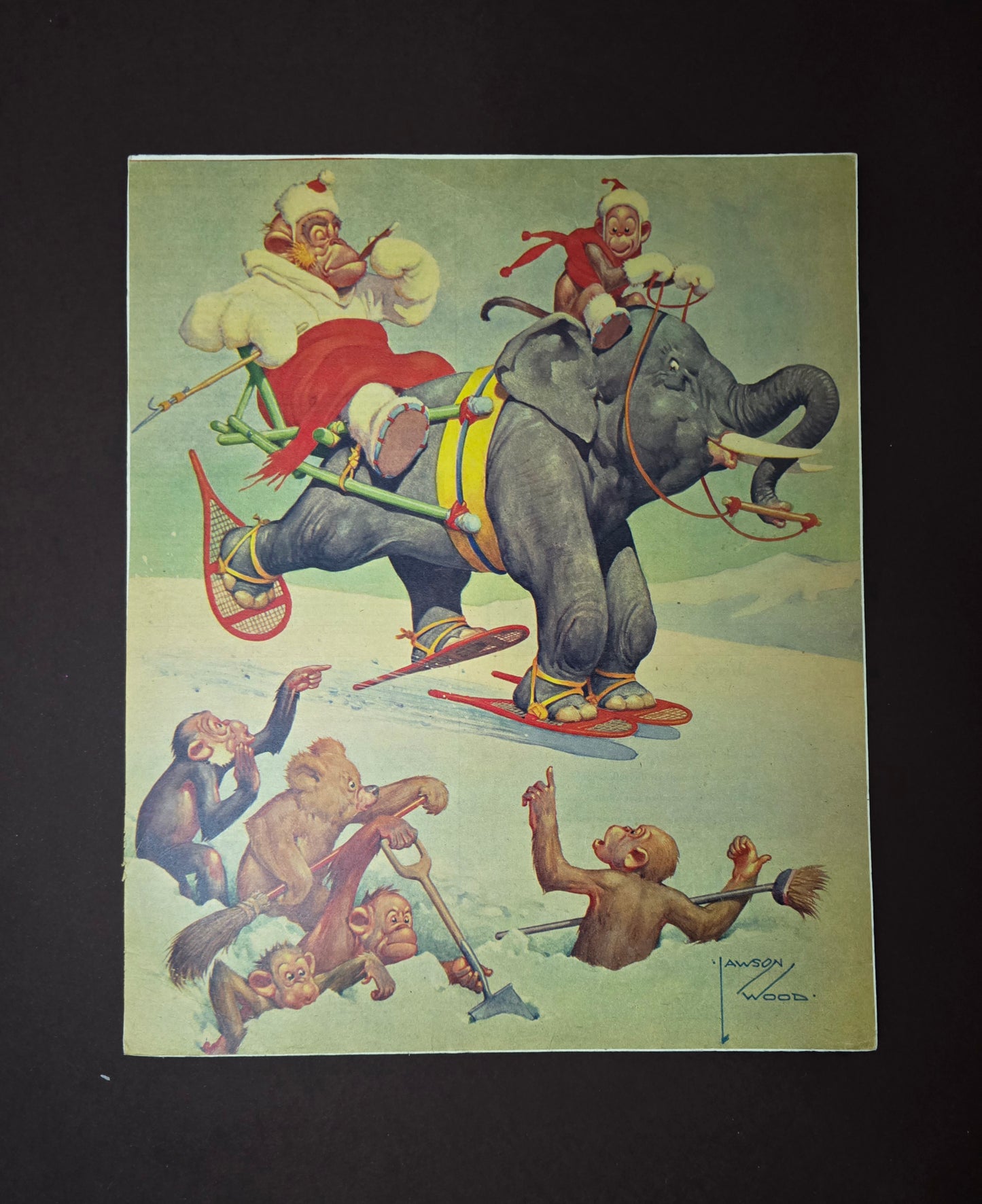 Vintage Reproduction Print Lawson Wood Monkeys in Snow