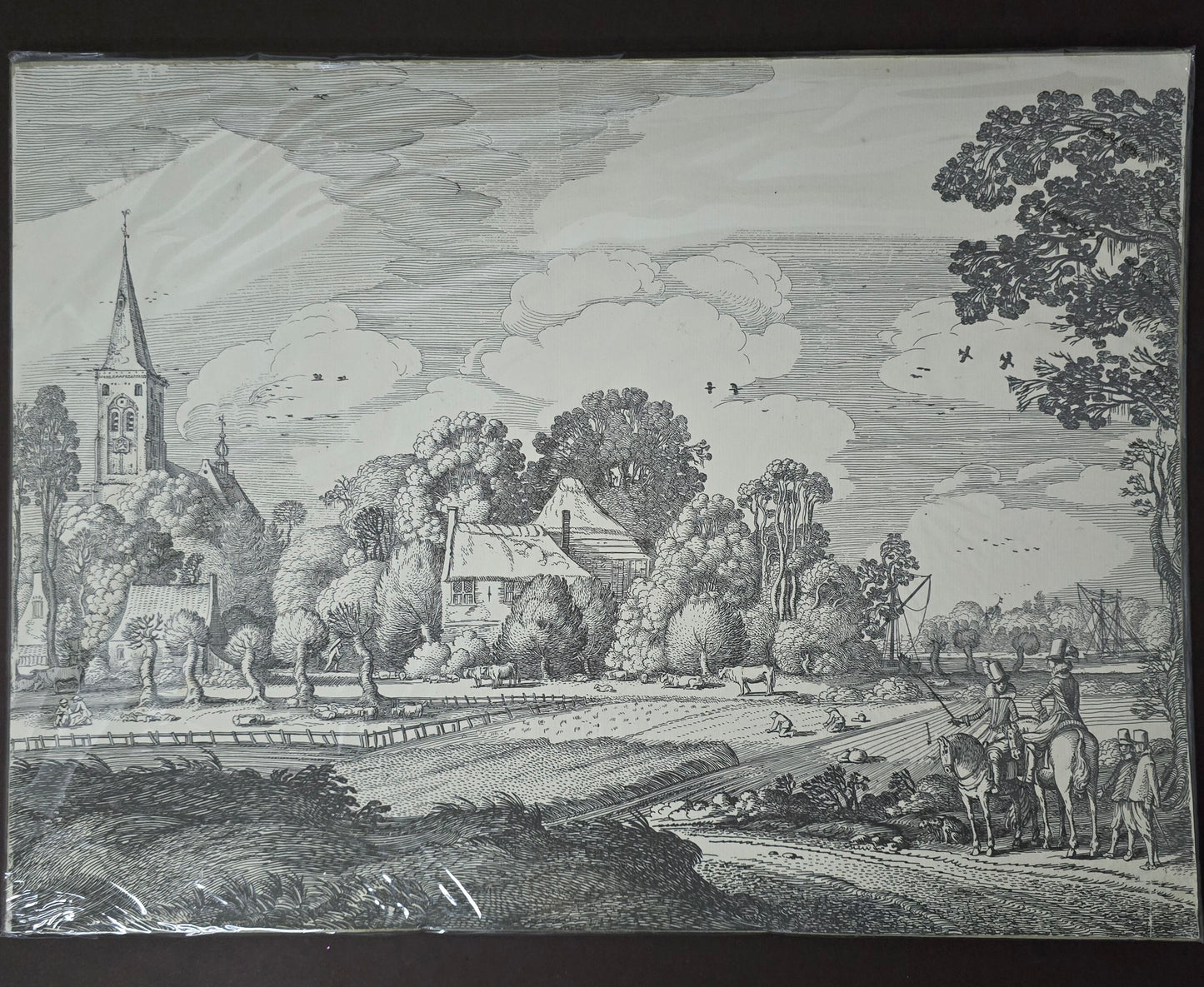 Vintage Print 'April' Dutch Landscape | 1920 Reproduction of 18th Century Drawing